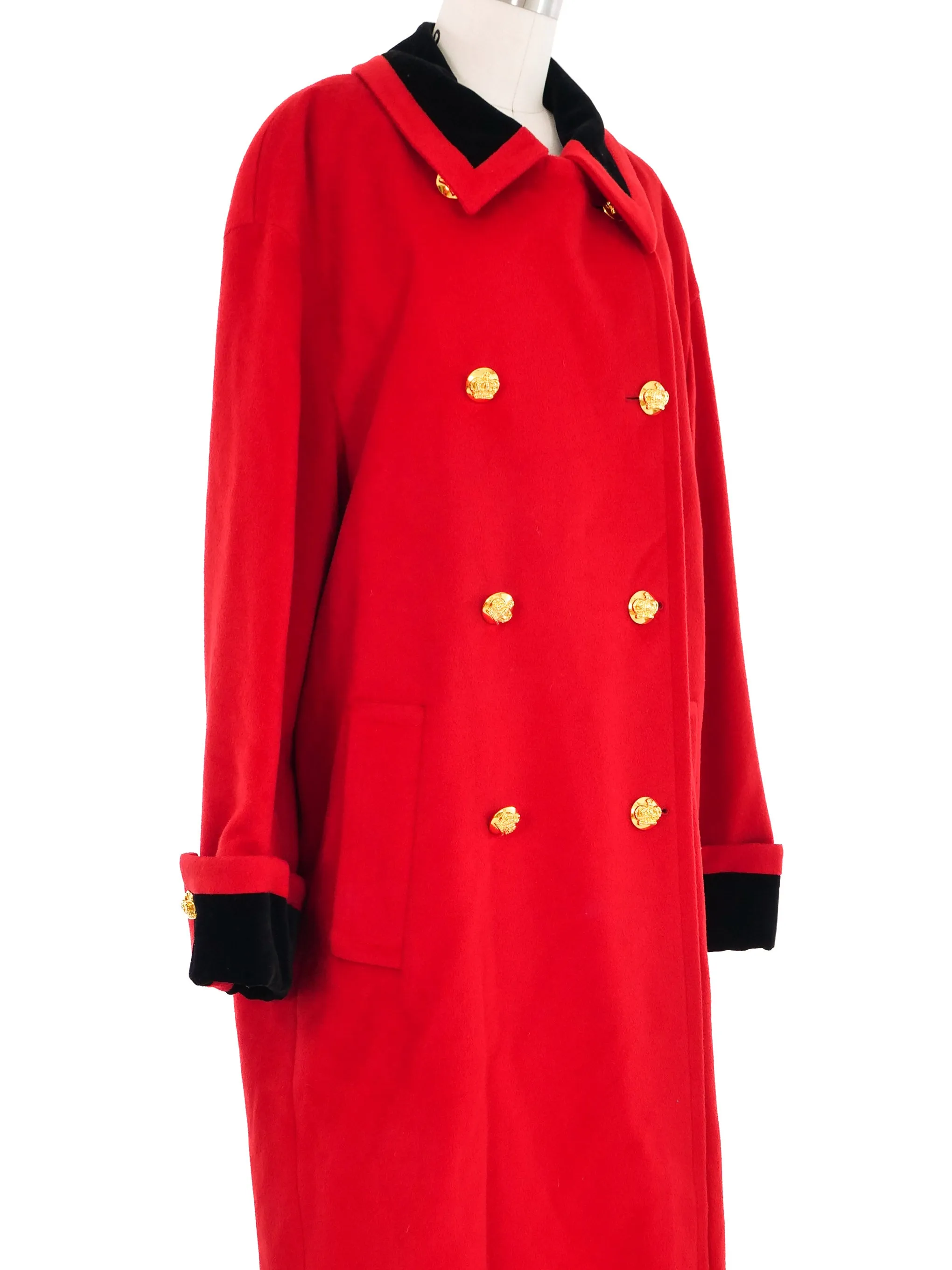 1980s Escada Red Wool Maxi Coat