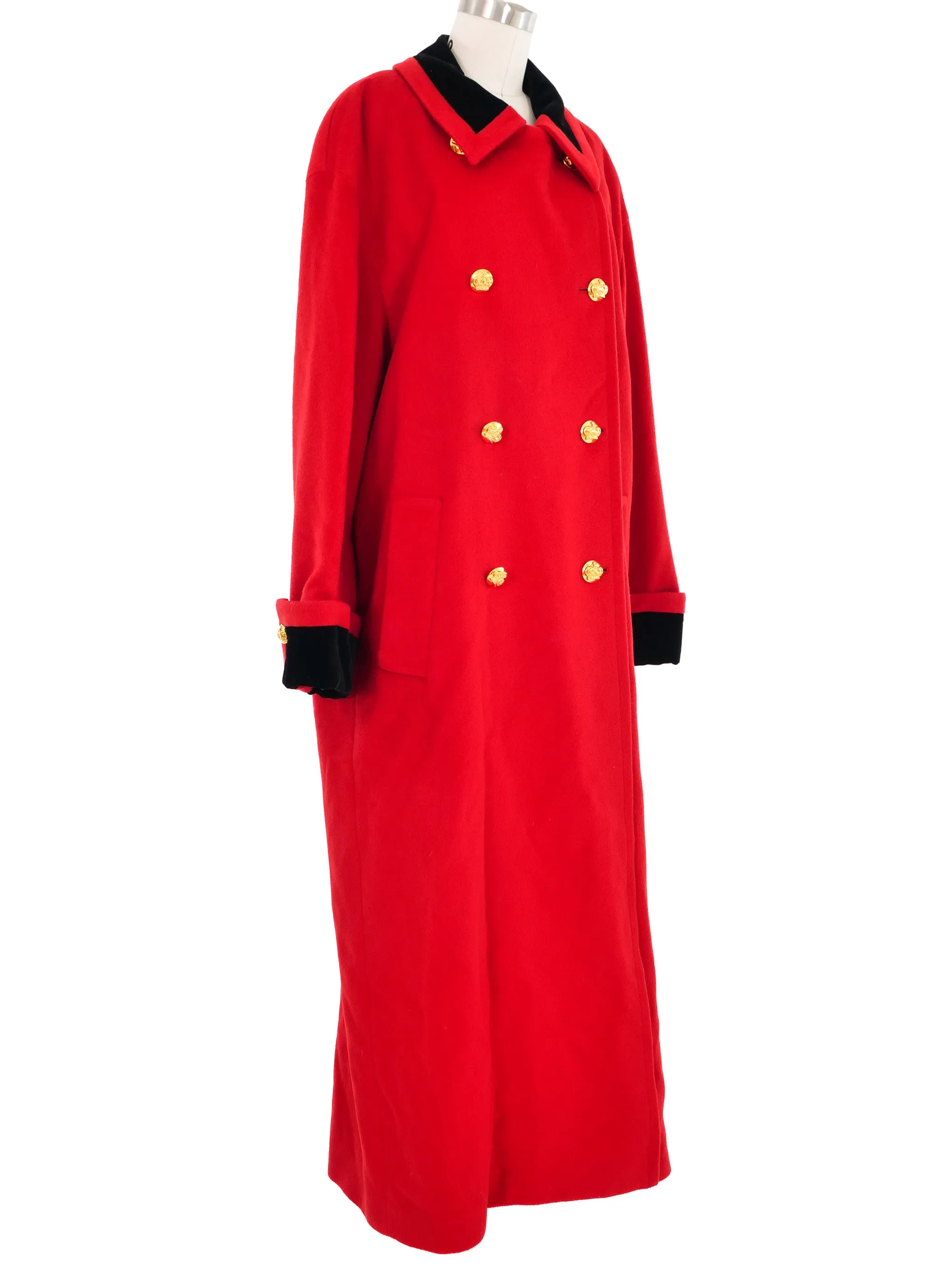 1980s Escada Red Wool Maxi Coat