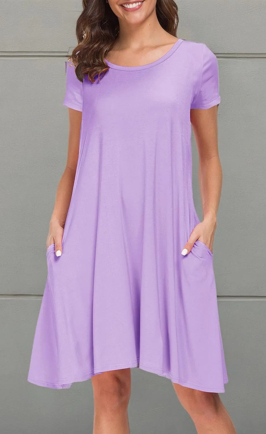 Afibi Womens Short Sleeve Loose Pockets Dress Casual Swing T-Shirt Dresses
