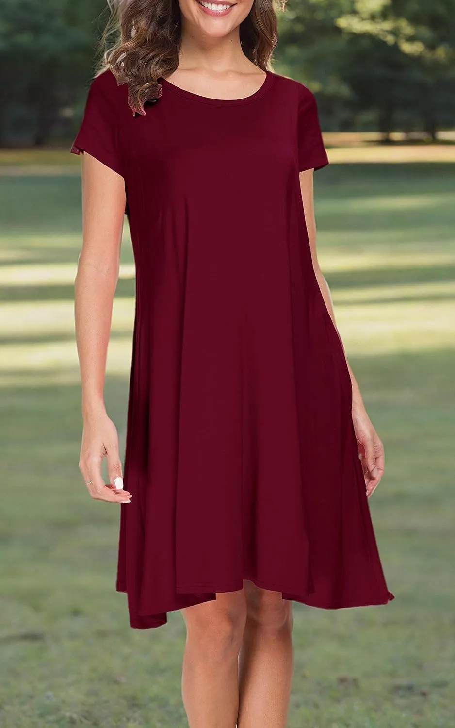 Afibi Womens Short Sleeve Loose Pockets Dress Casual Swing T-Shirt Dresses
