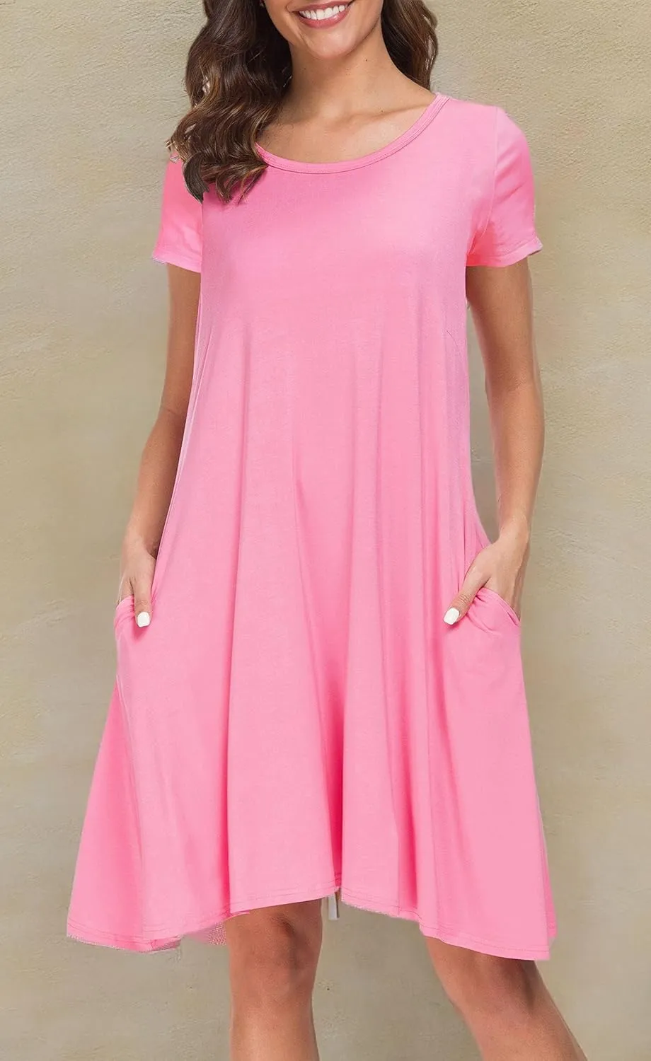 Afibi Womens Short Sleeve Loose Pockets Dress Casual Swing T-Shirt Dresses