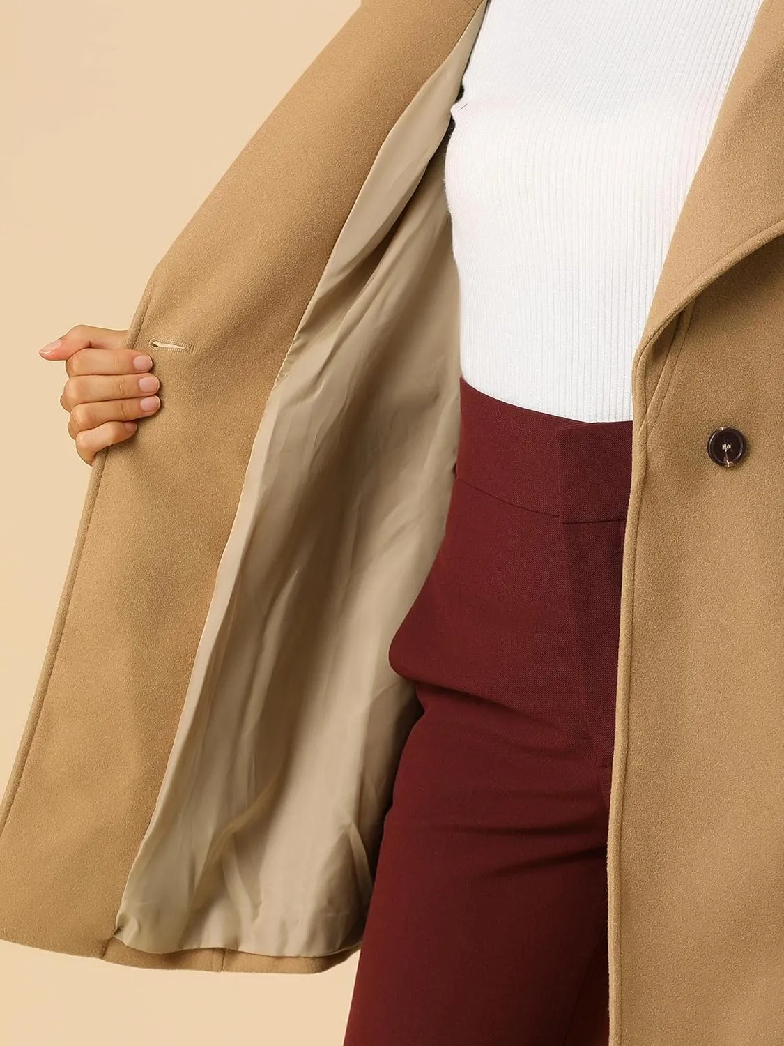 Allegra K Women's Classic Stand Collar Long Sleeve Winter Belted Long Coat