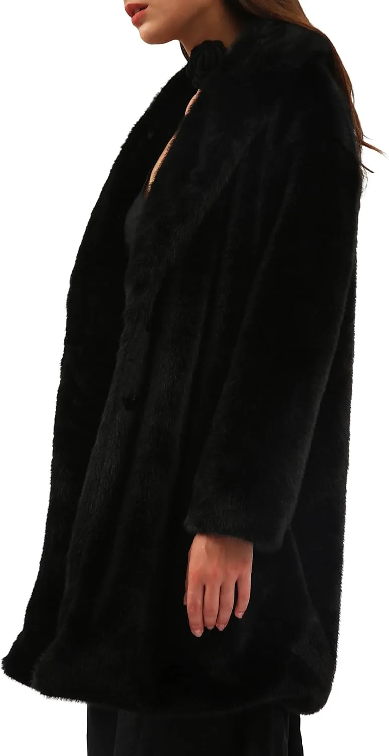 Amazhiyu Womens Faux Fur Longline Duster Coat Long Sleeve Winter Lapel Overcoat