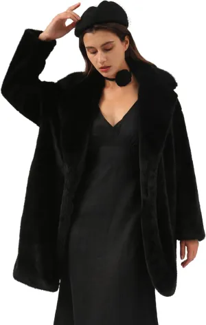 Amazhiyu Womens Faux Fur Longline Duster Coat Long Sleeve Winter Lapel Overcoat