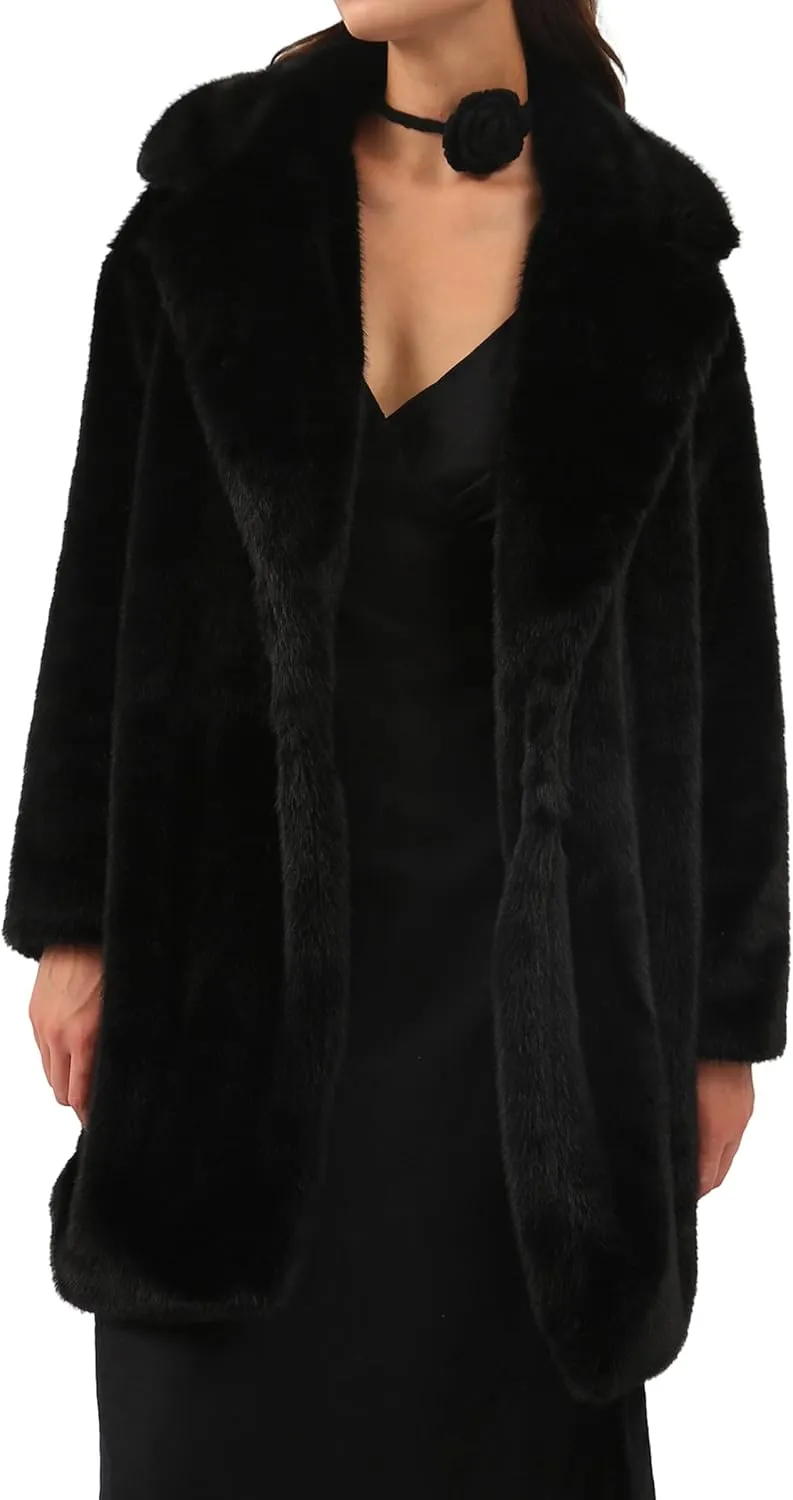 Amazhiyu Womens Faux Fur Longline Duster Coat Long Sleeve Winter Lapel Overcoat