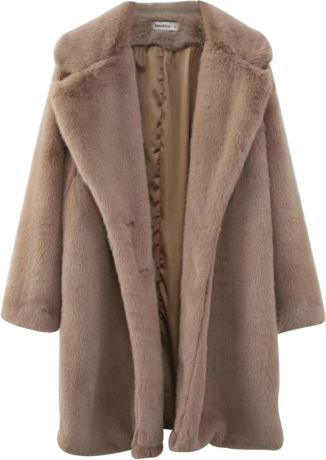 Amazhiyu Womens Faux Fur Longline Duster Coat Long Sleeve Winter Lapel Overcoat