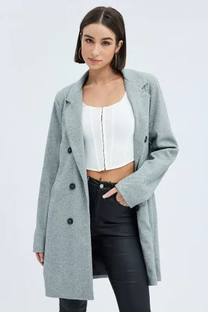 Black Check Check Double Breasted Coat Long Sleeve Collar