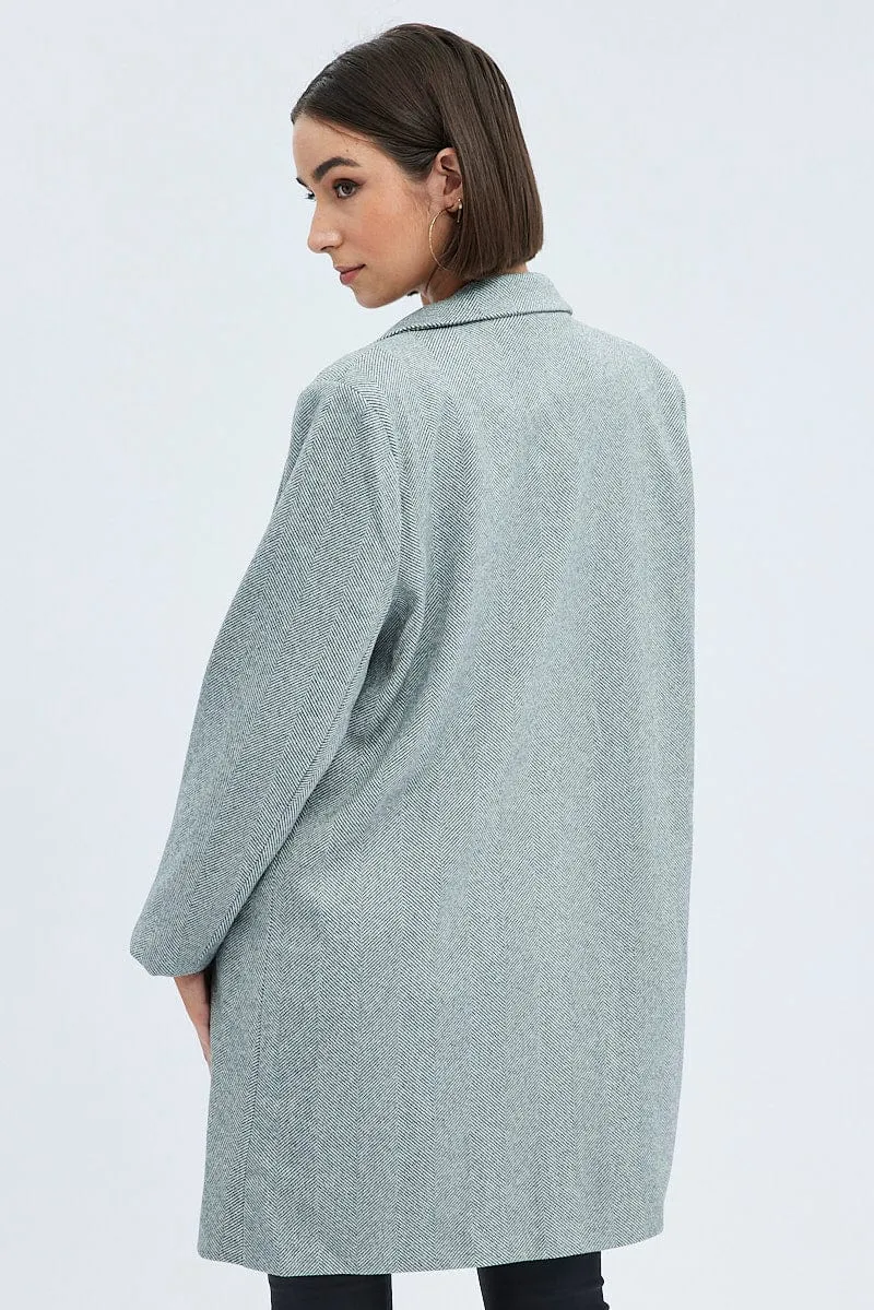Black Check Check Double Breasted Coat Long Sleeve Collar