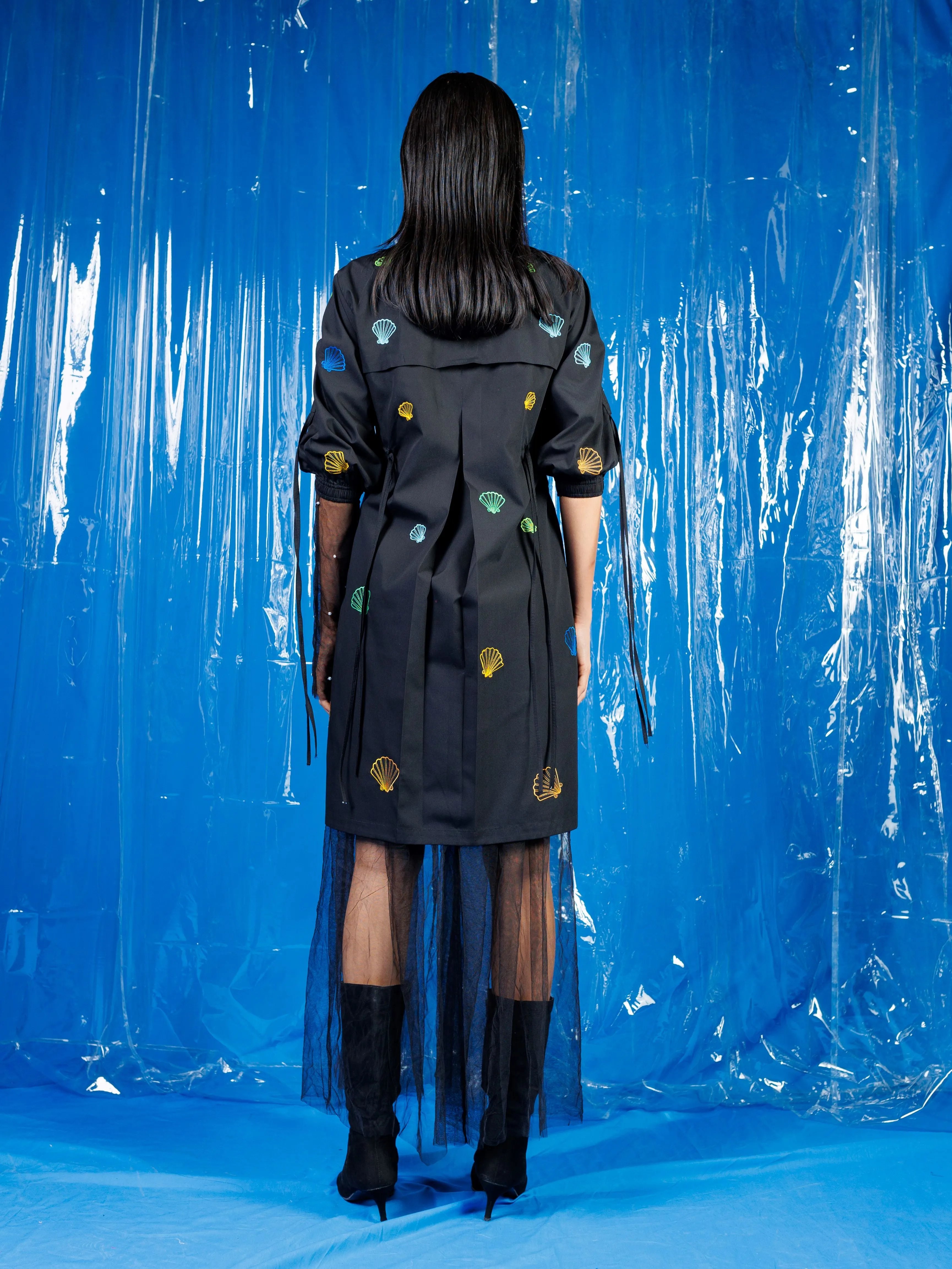 Black marine shell shirt dress