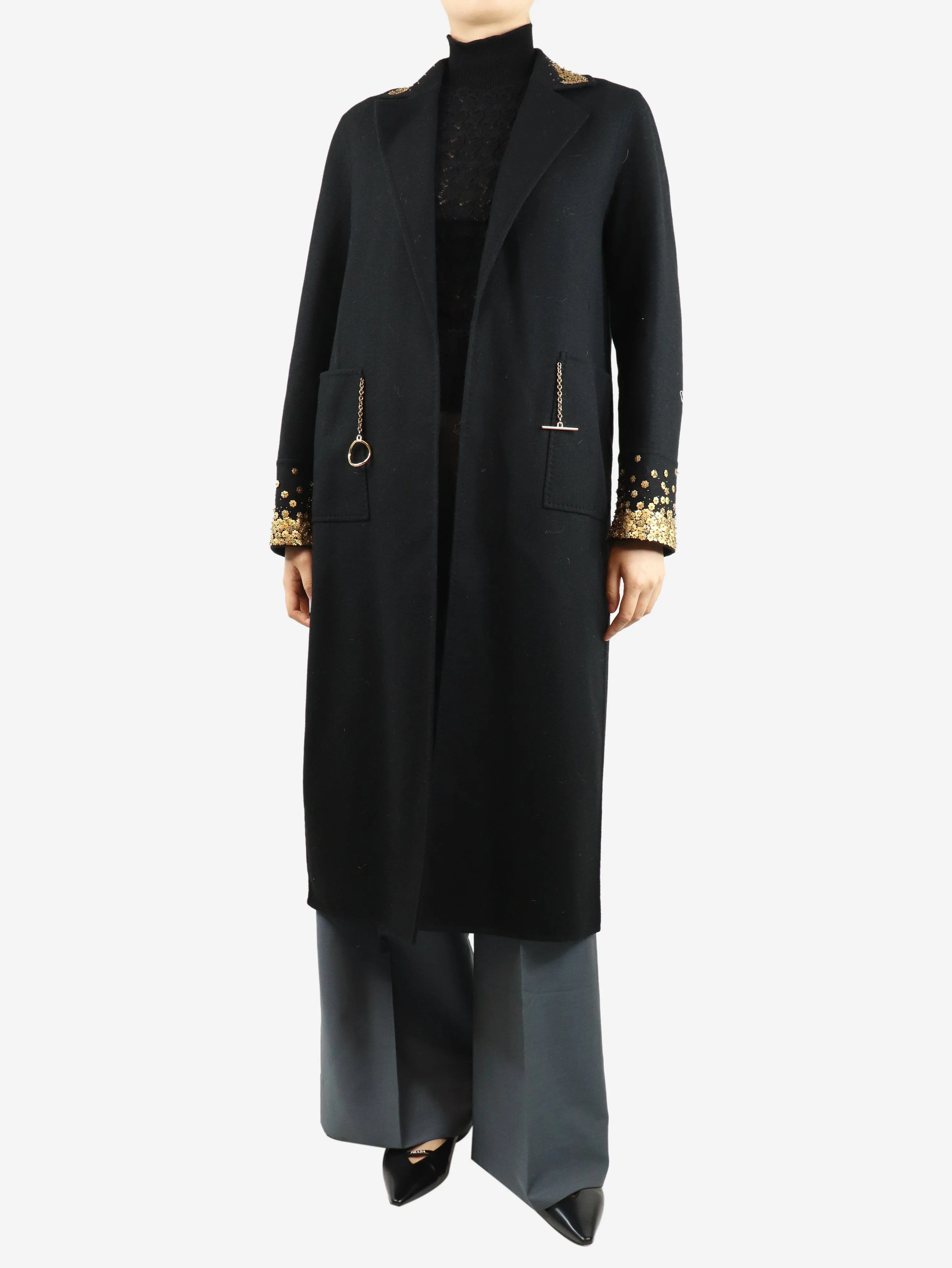 Black Sabira longline coat - size M