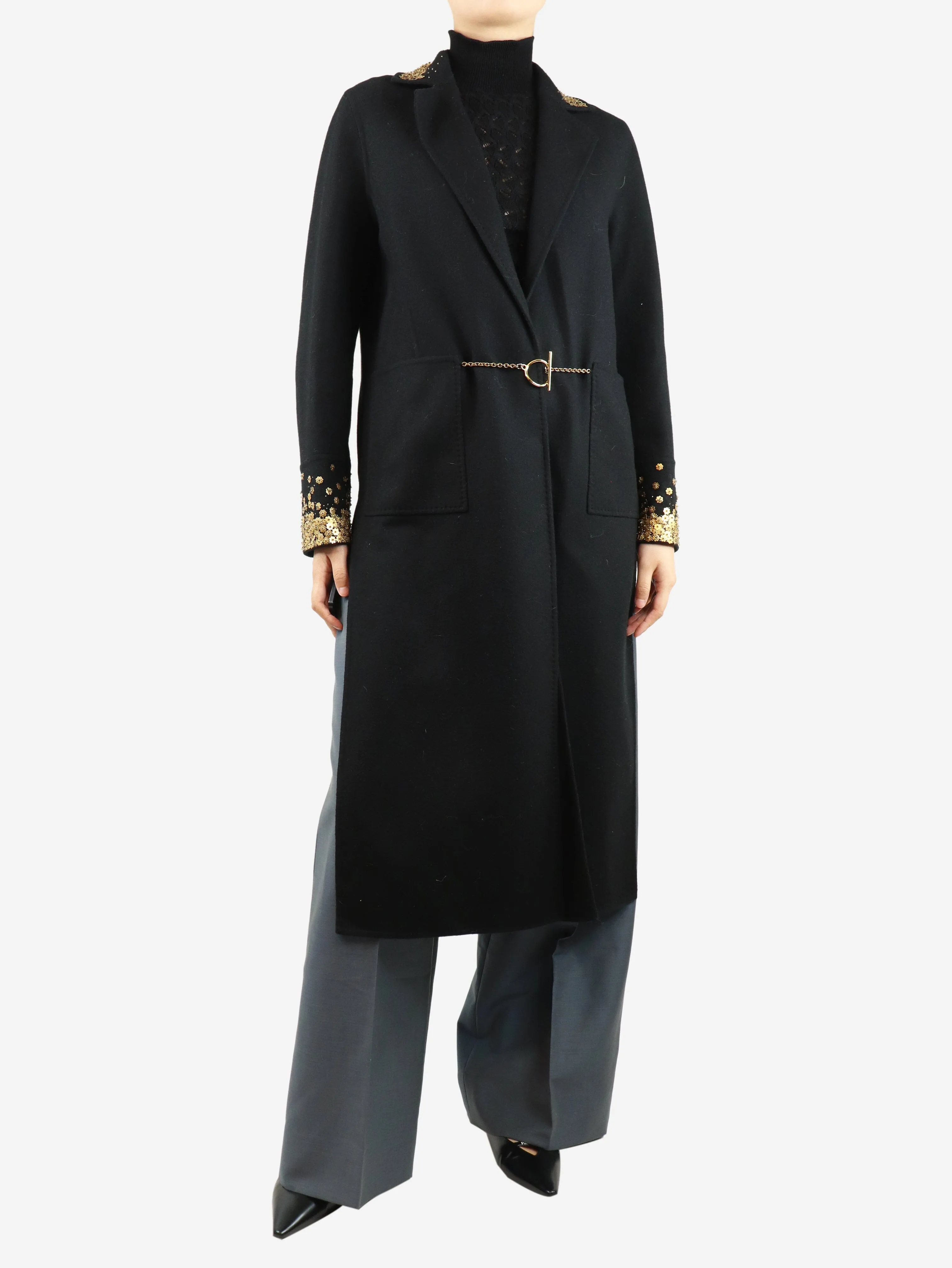 Black Sabira longline coat - size M