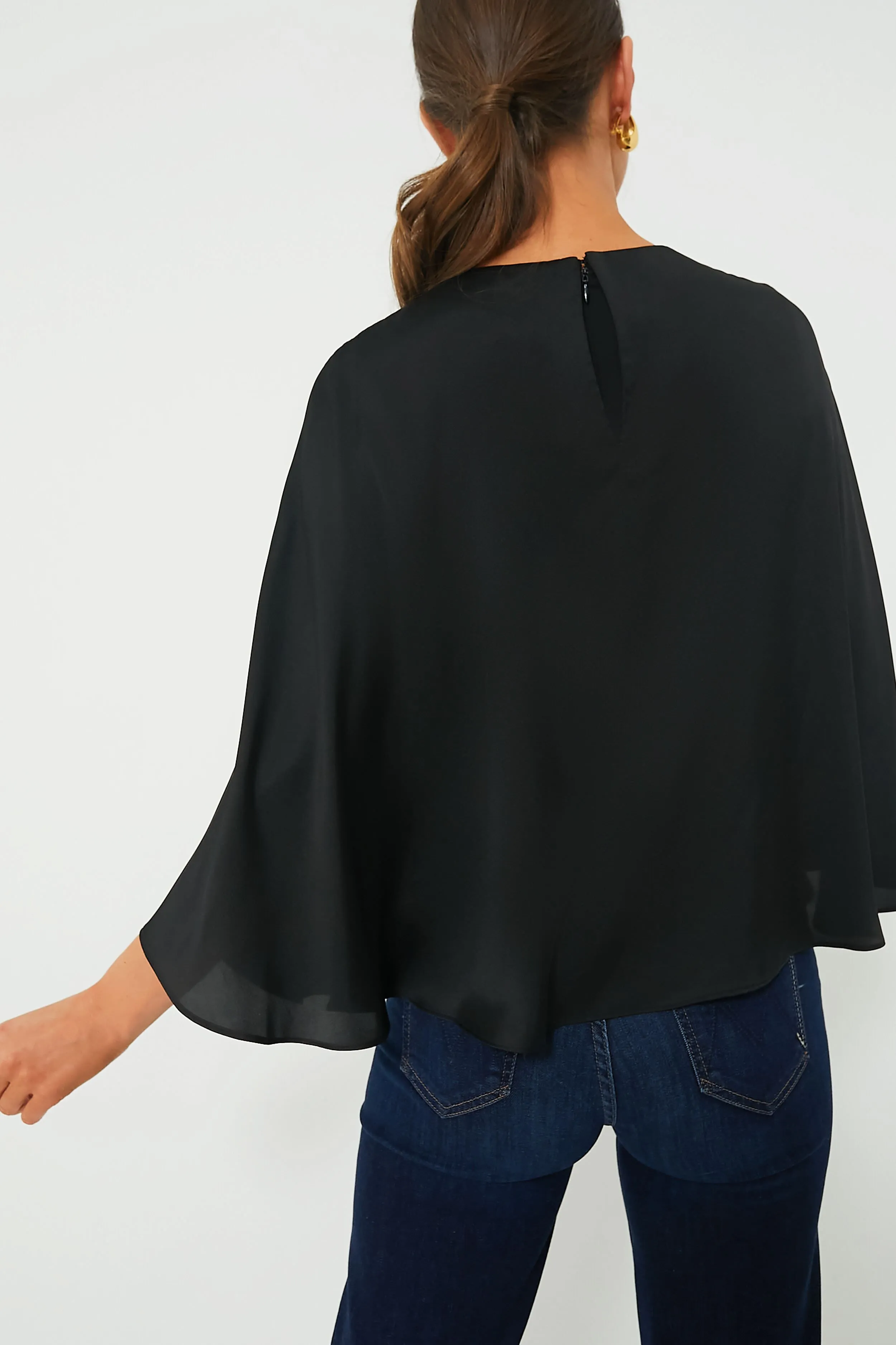Black Satin Twill Selma Cape Blouse