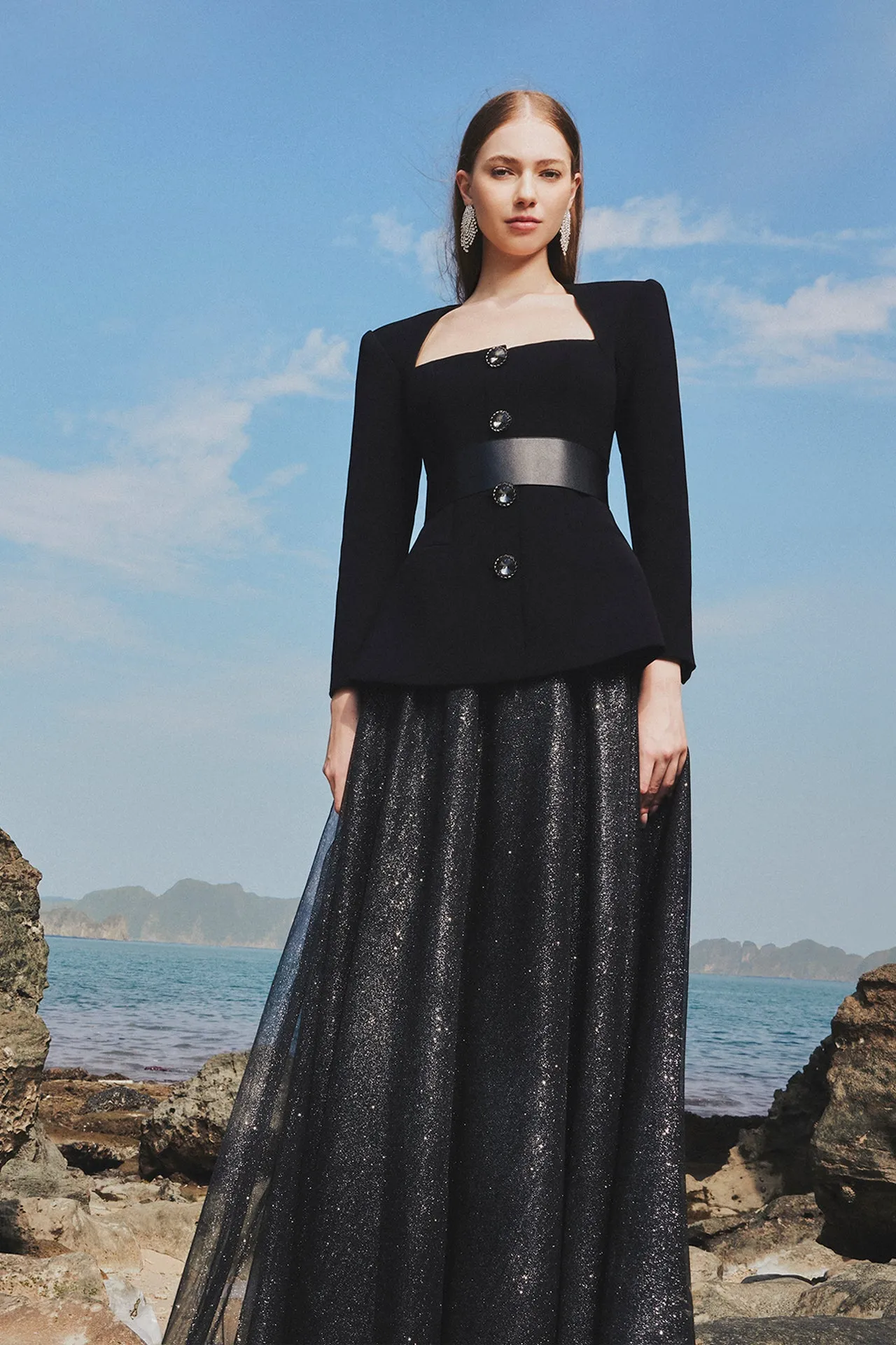 Blazer and A-line Pleated Skirt