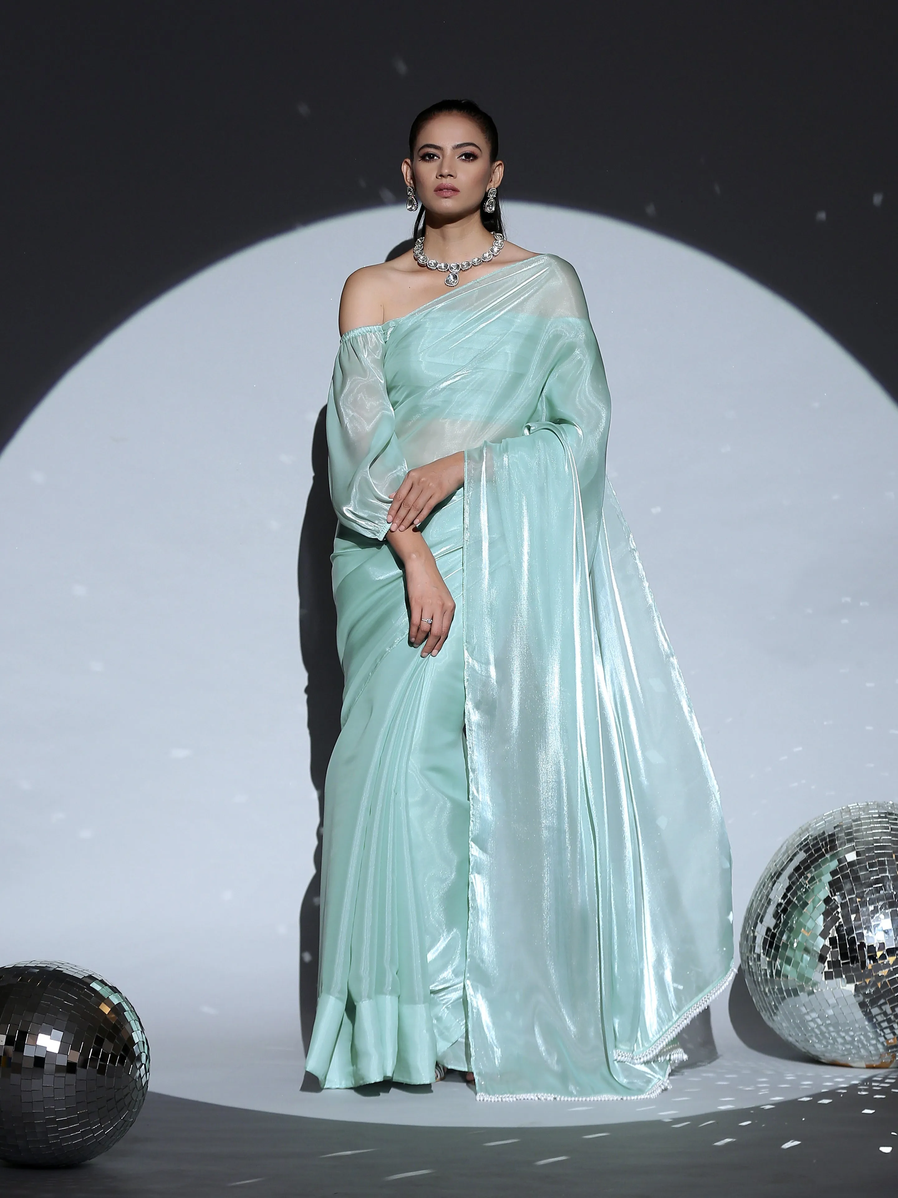 Blue Pearl Organza Saree