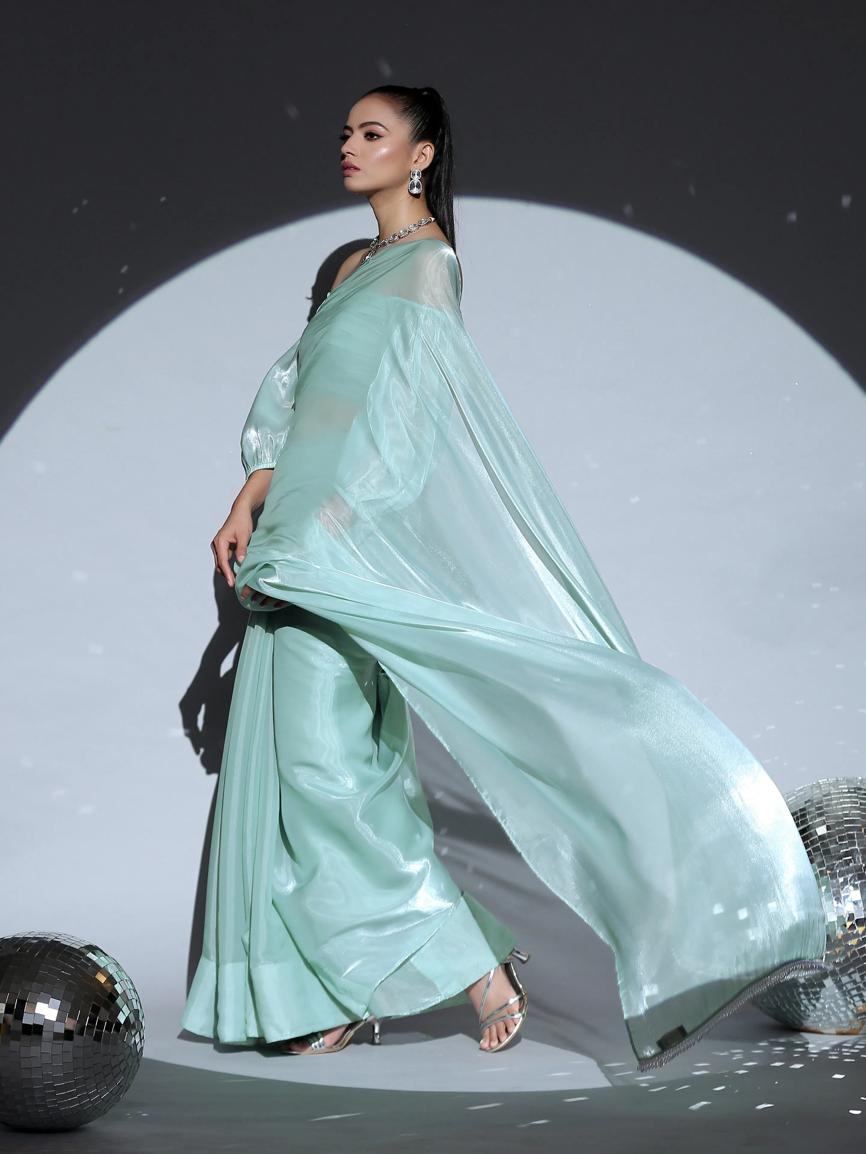 Blue Pearl Organza Saree