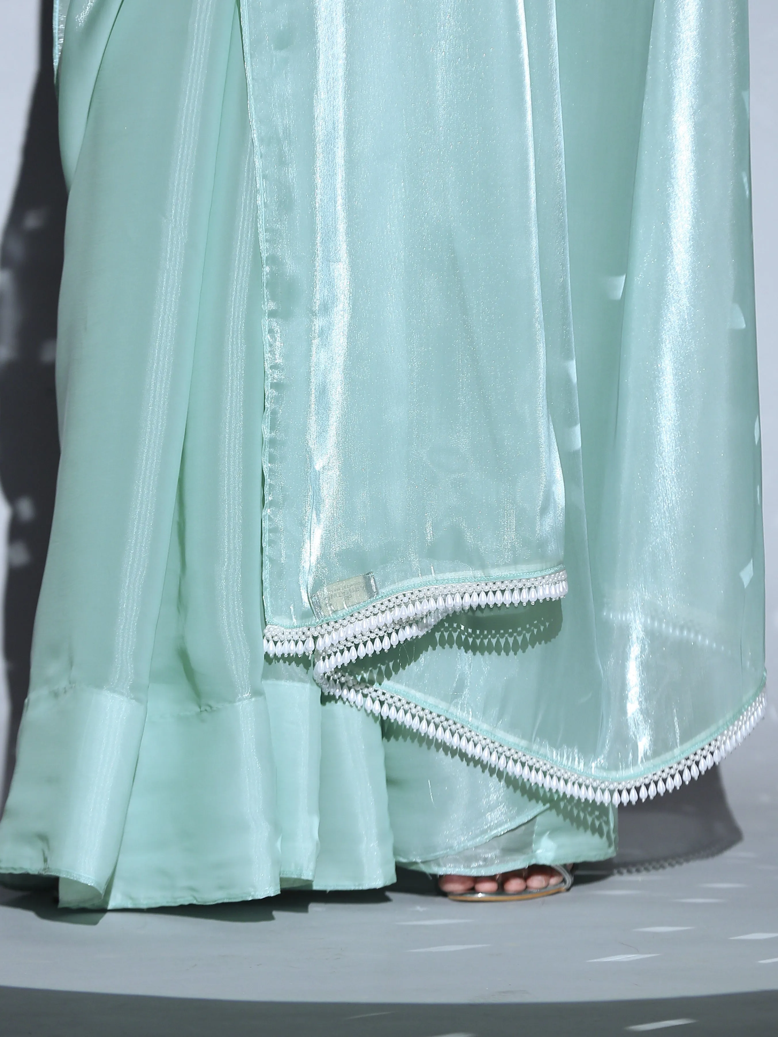 Blue Pearl Organza Saree