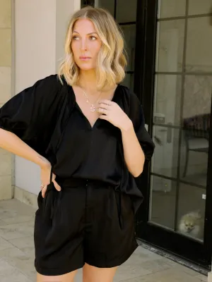 Bonnie Black Satin Blouse