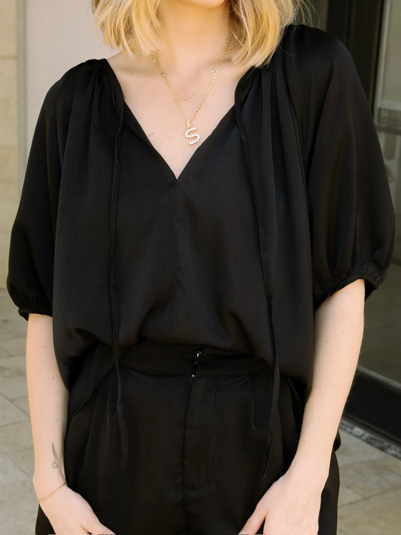 Bonnie Black Satin Blouse