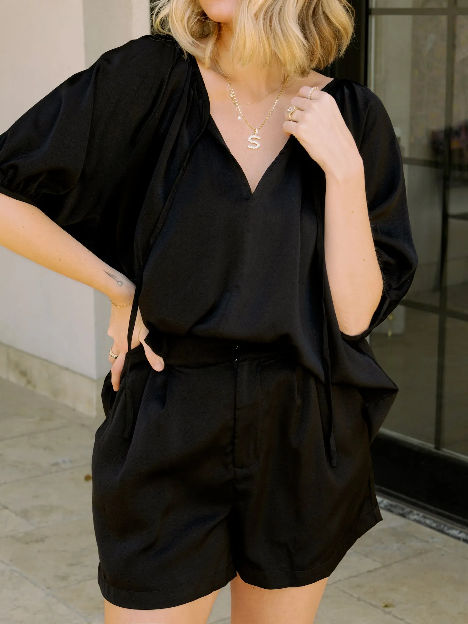 Bonnie Black Satin Blouse