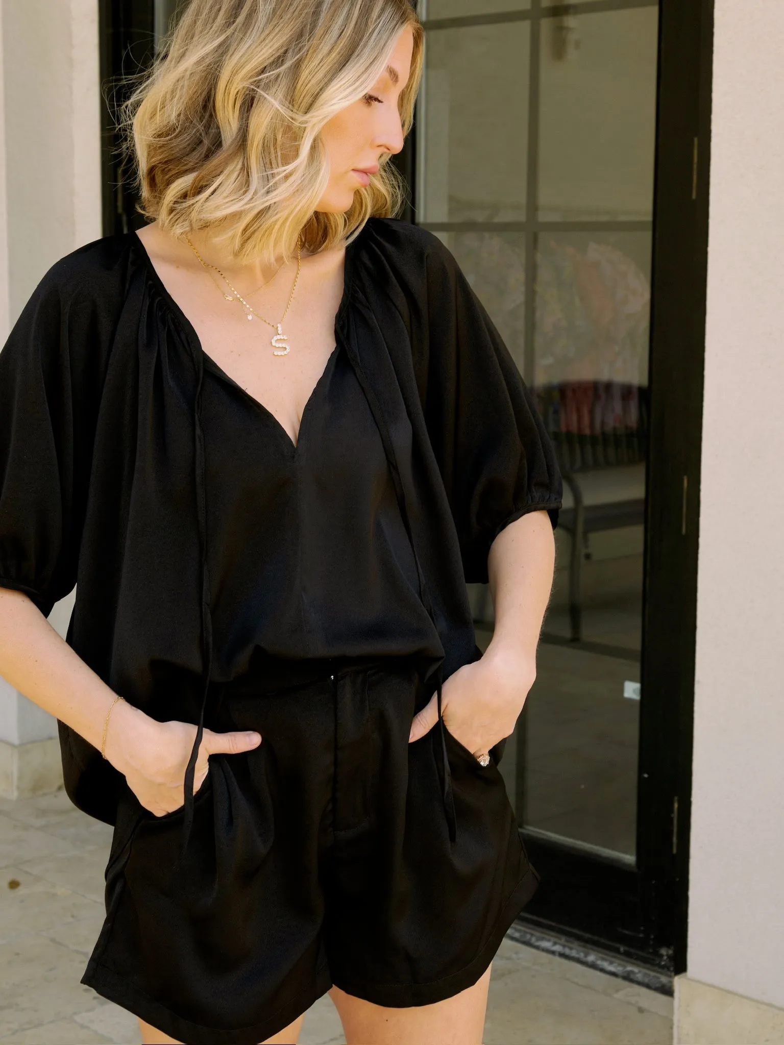 Bonnie Black Satin Blouse