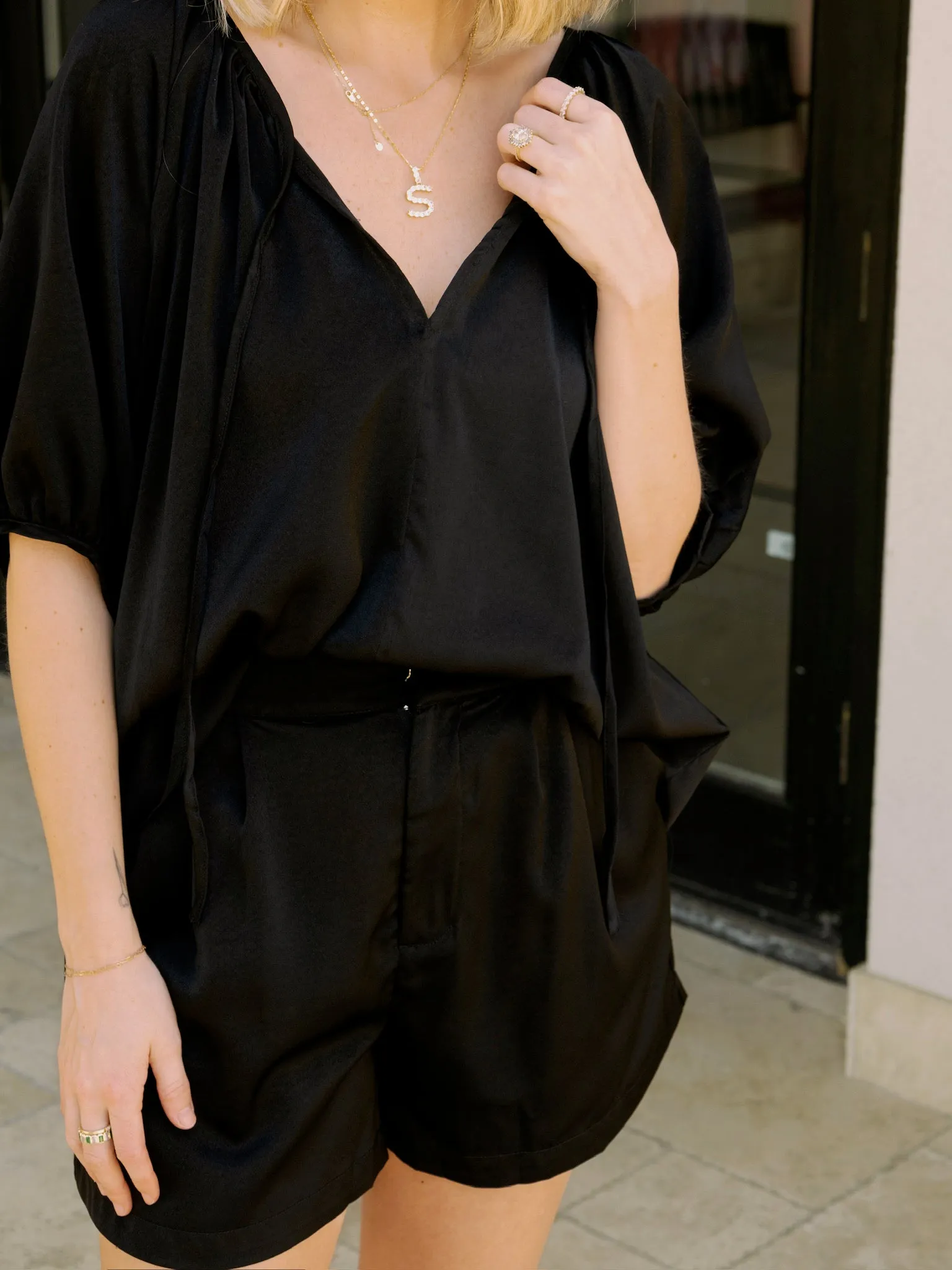 Bonnie Black Satin Blouse