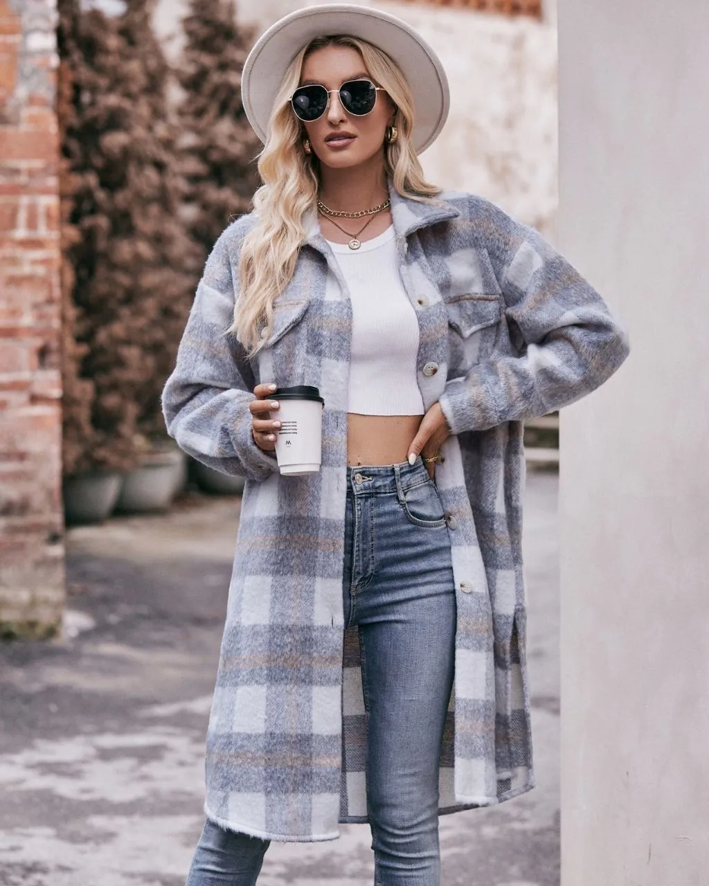 BRUSHED CHECK COAT