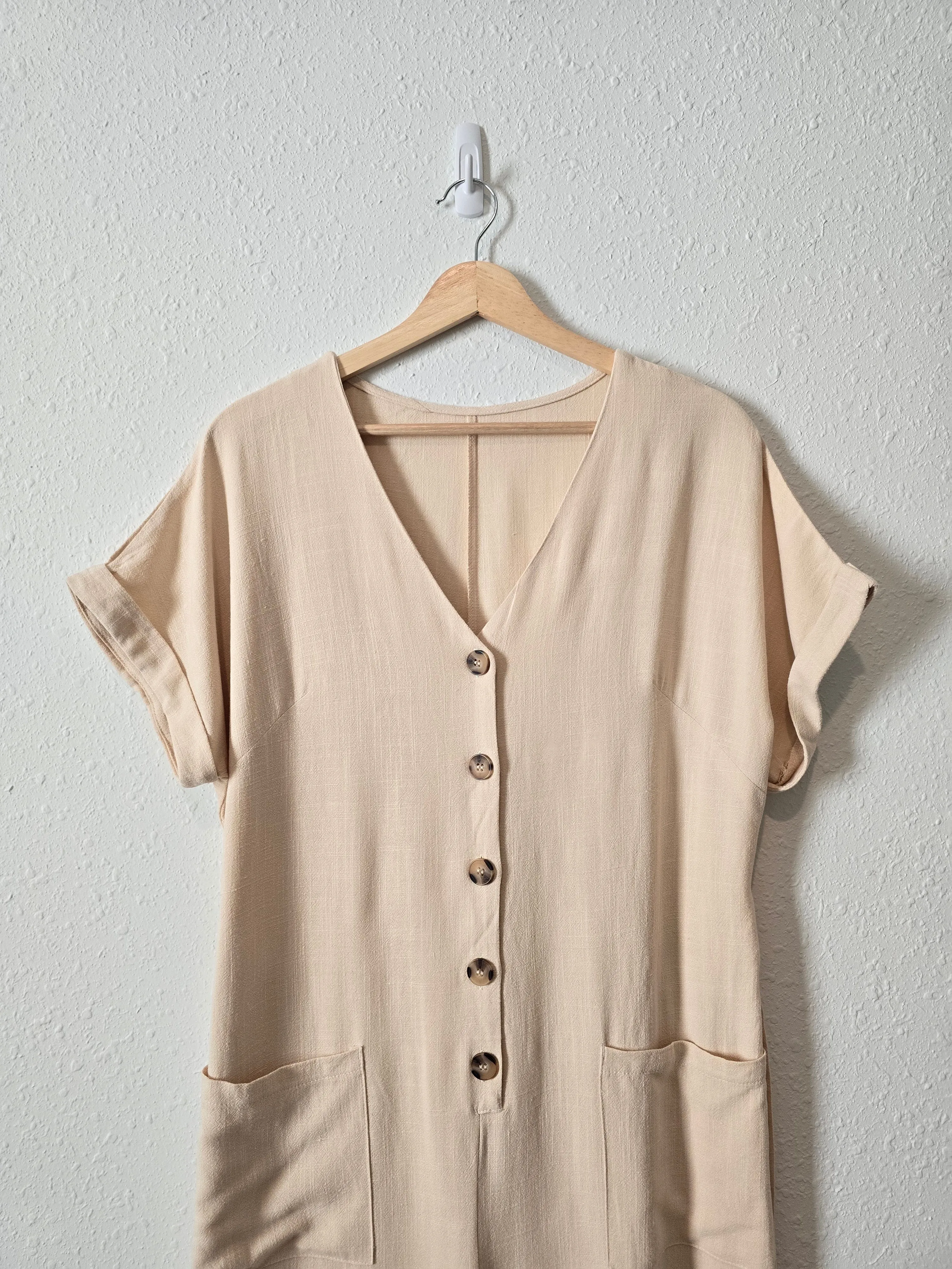 Button Up Wide Leg Jumpsuit (L)