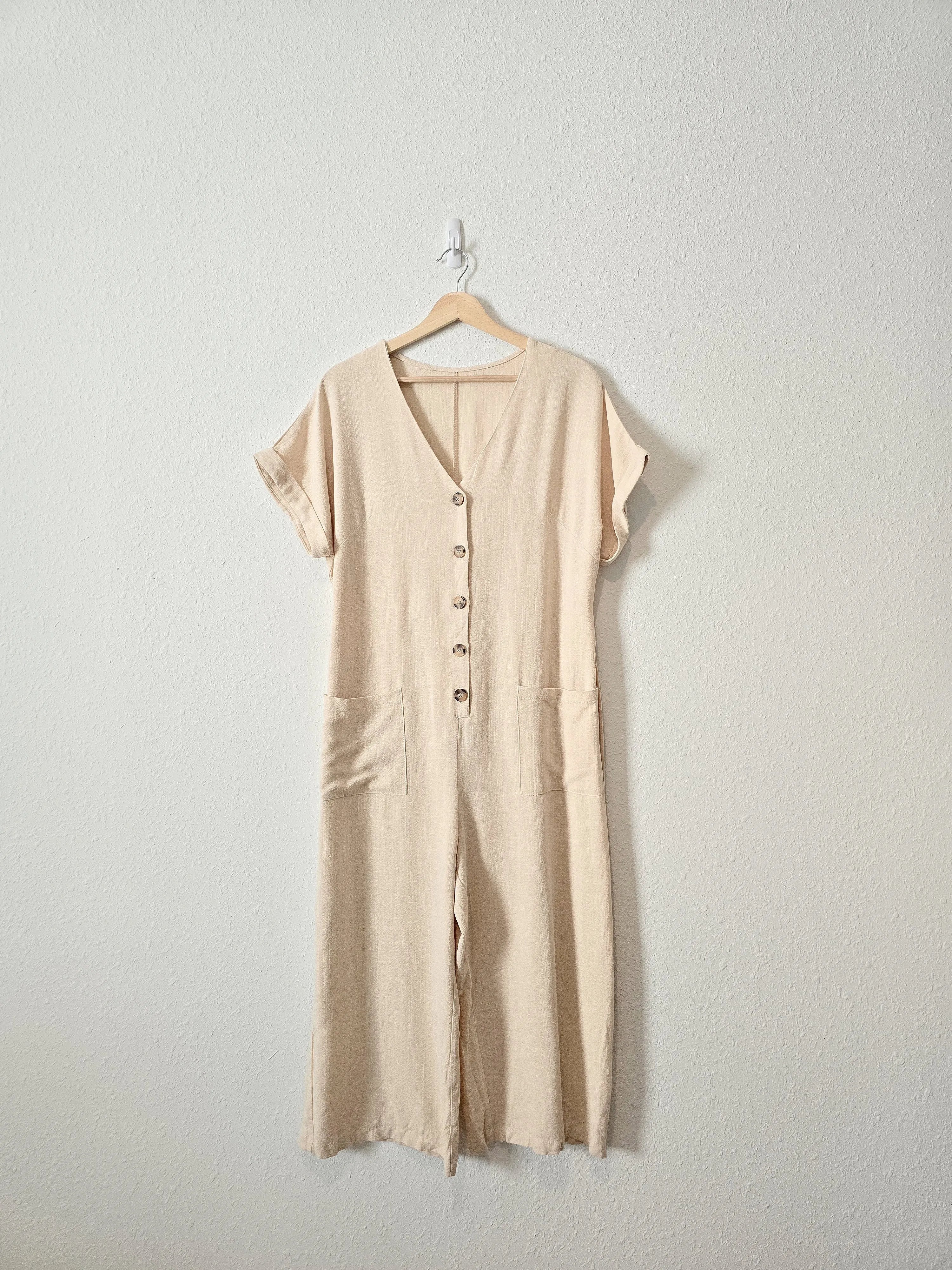 Button Up Wide Leg Jumpsuit (L)