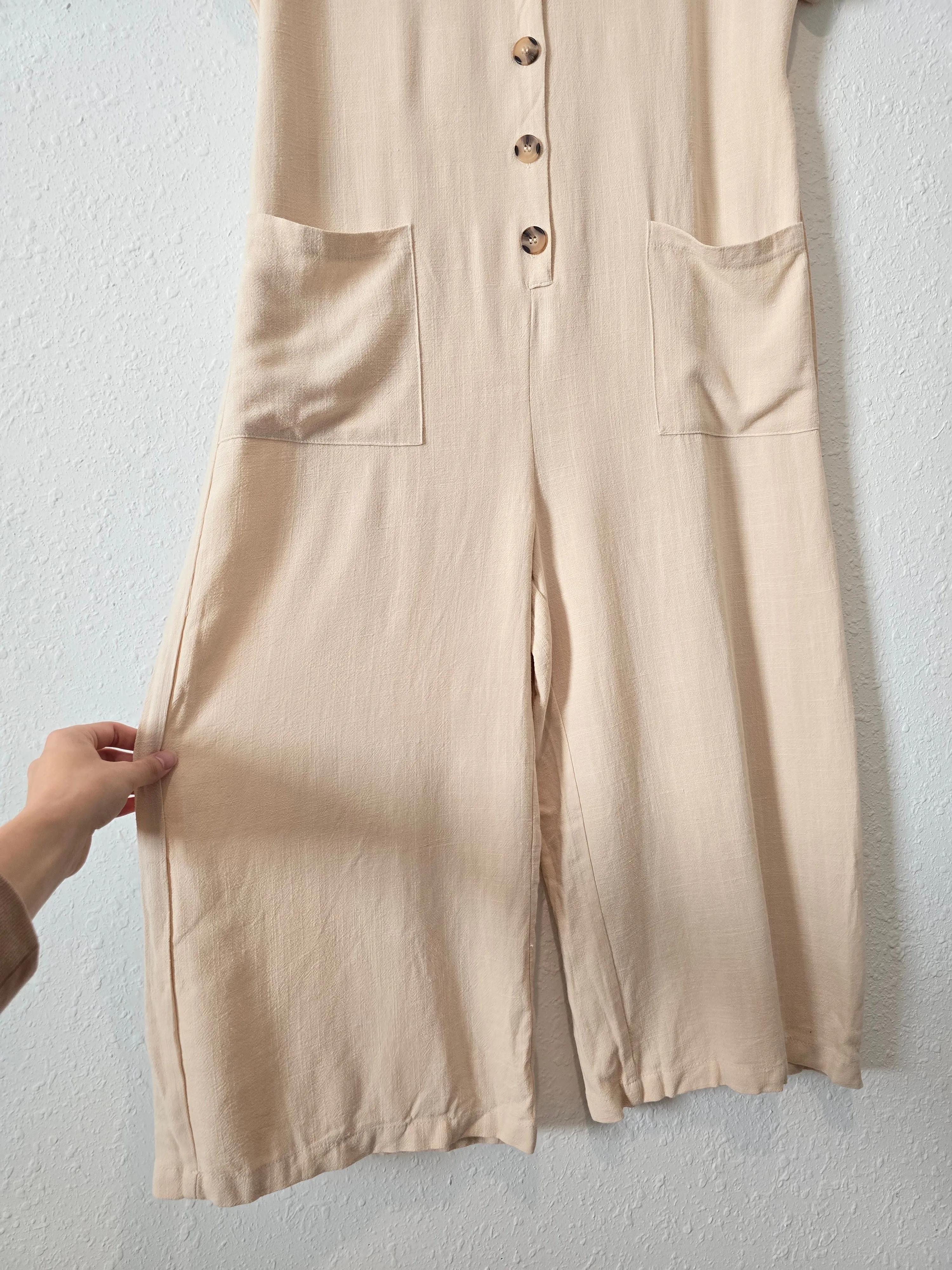 Button Up Wide Leg Jumpsuit (L)