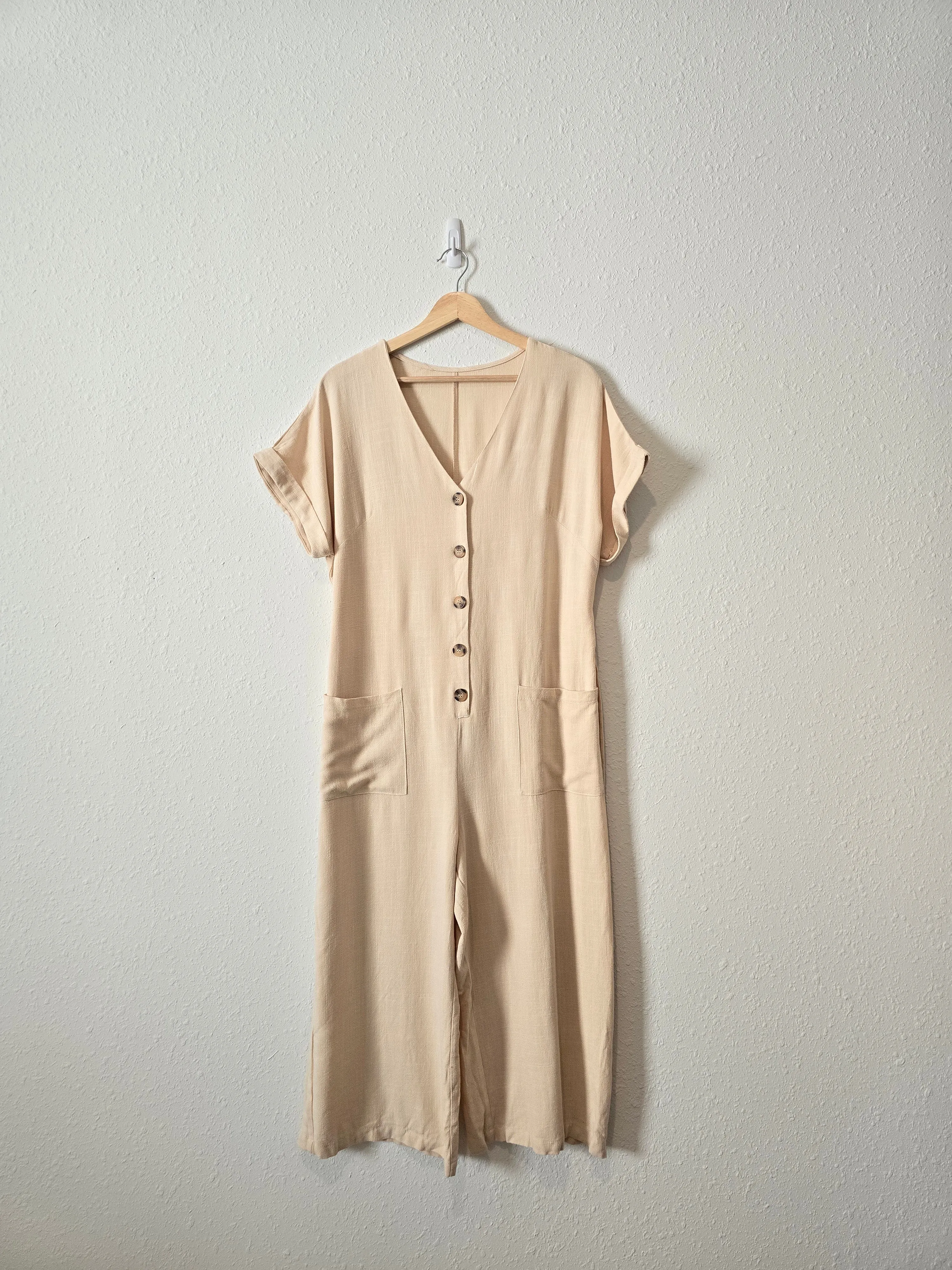 Button Up Wide Leg Jumpsuit (L)