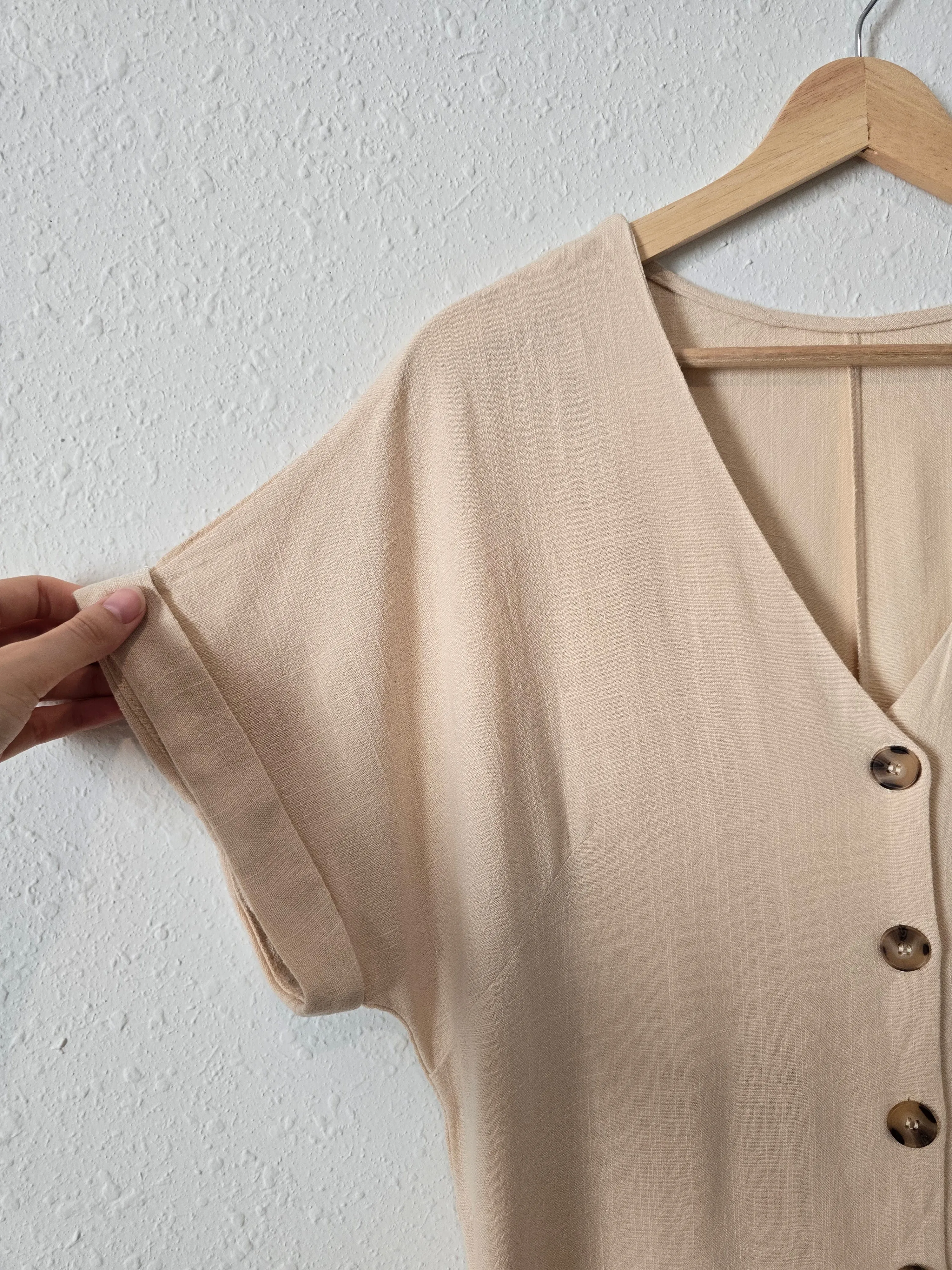 Button Up Wide Leg Jumpsuit (L)