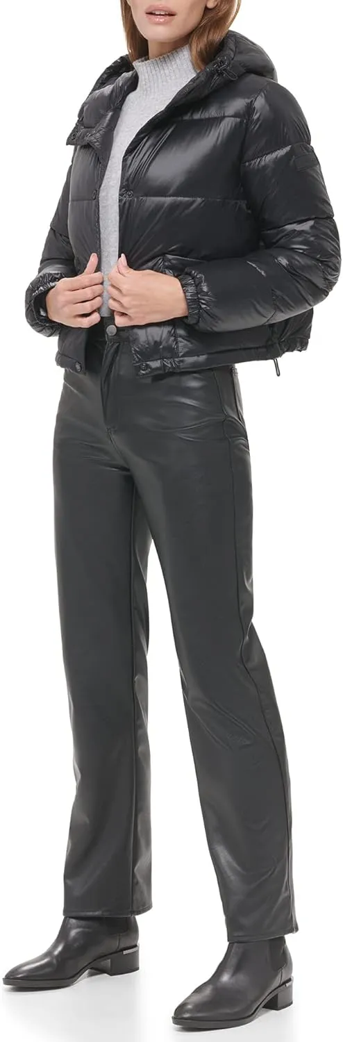 Calvin Klein Women's Lightweight Cropped Hooded Snap Pockets Puffer