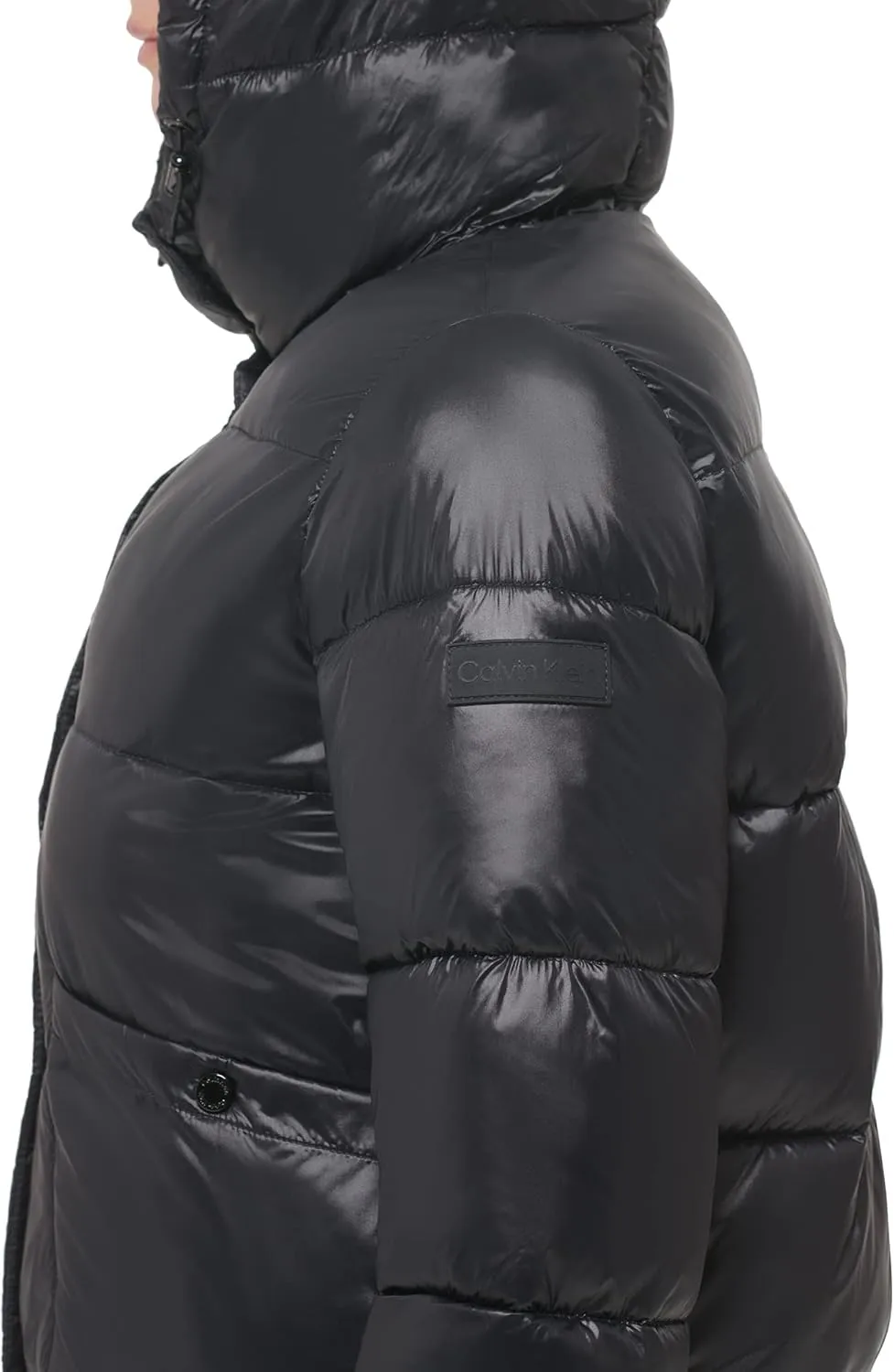 Calvin Klein Women's Lightweight Cropped Hooded Snap Pockets Puffer