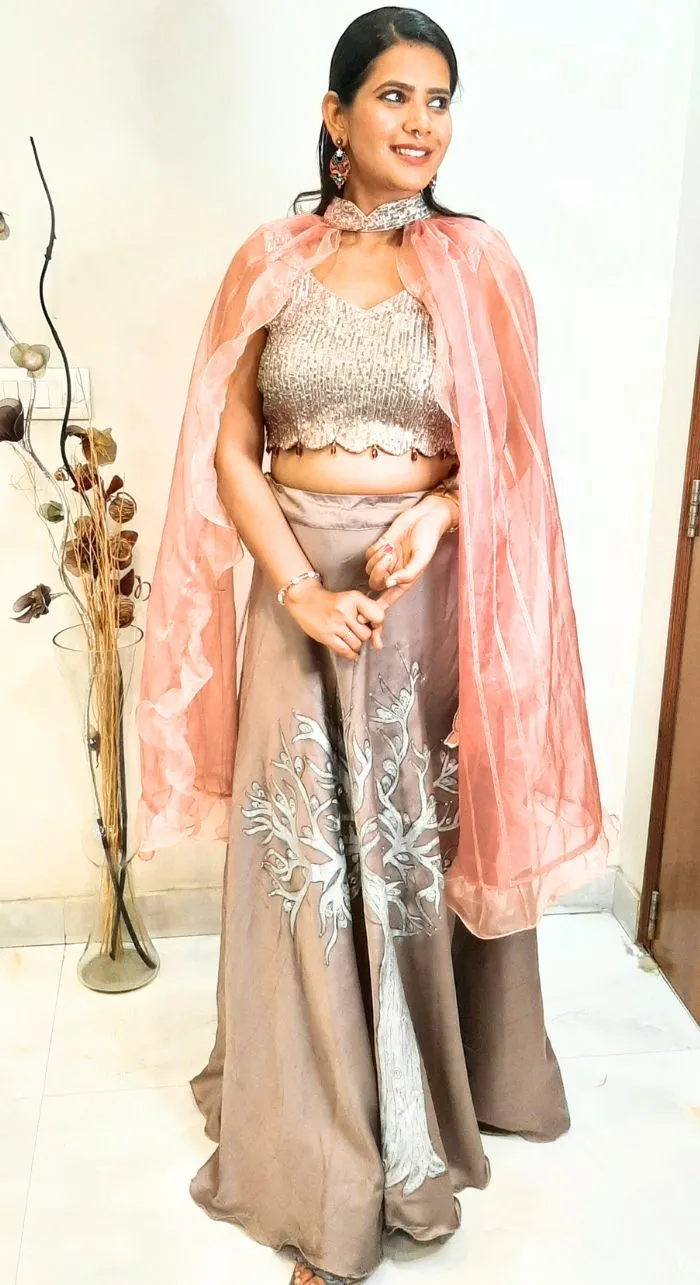 Cocktail Wear Lehenga With Heavy Blouse & Cape Style Dupatta