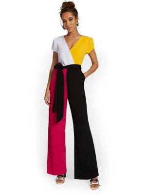 Colorblock Cap-Sleeve Jumpsuit