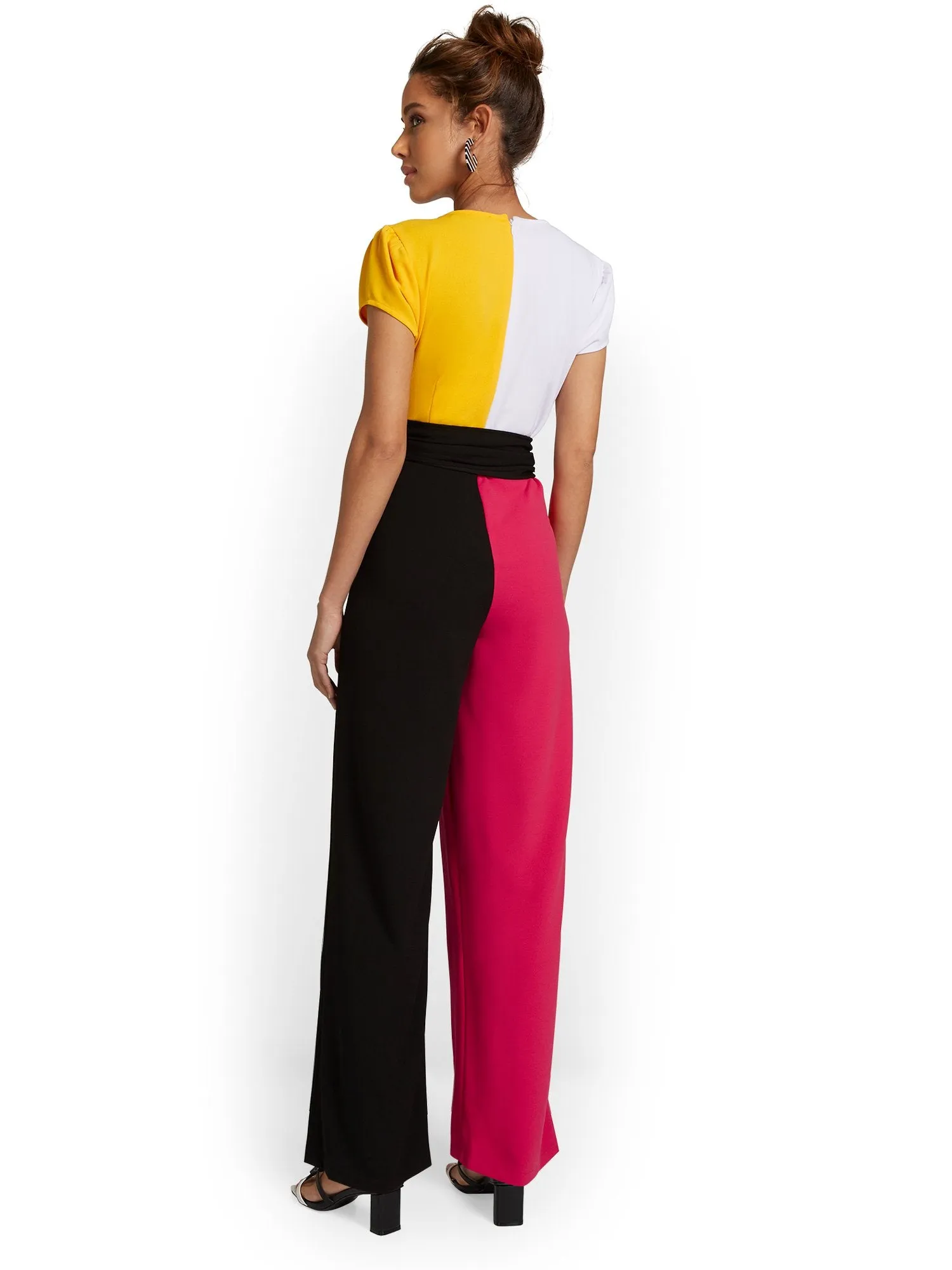 Colorblock Cap-Sleeve Jumpsuit