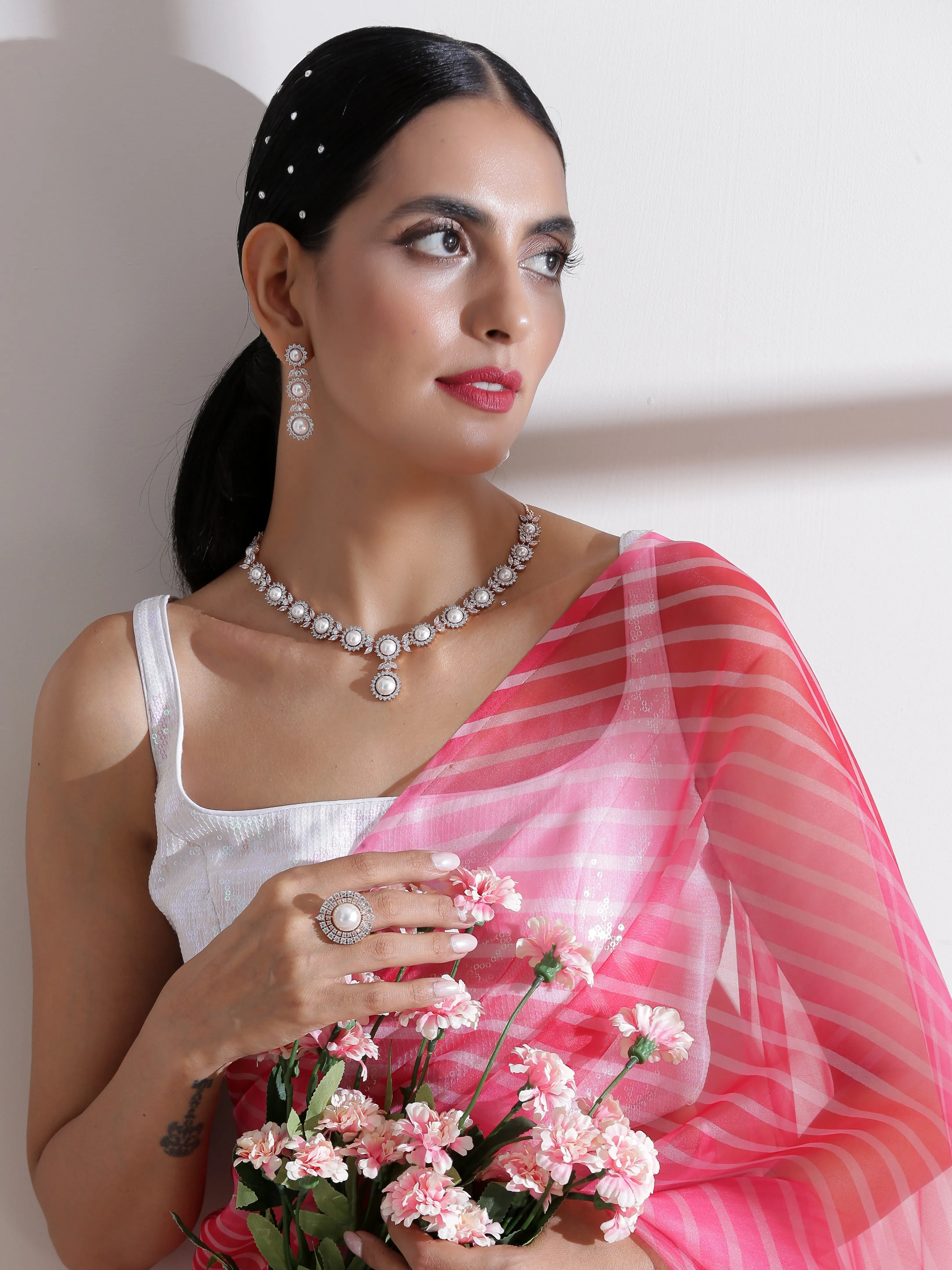 Diagonal Ombre Pink Organza Saree