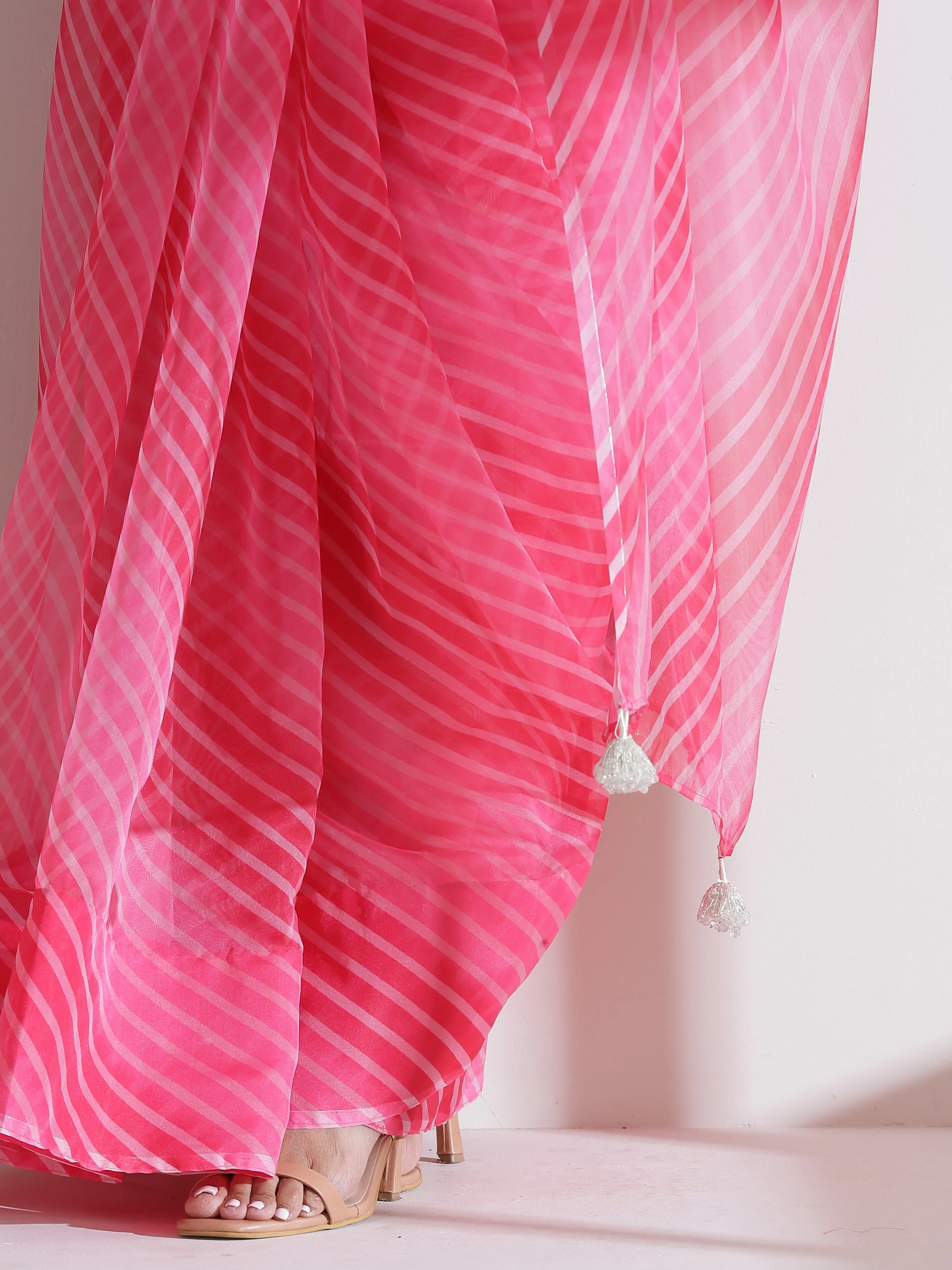 Diagonal Ombre Pink Organza Saree