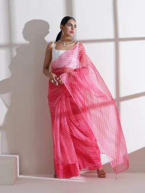 Diagonal Ombre Pink Organza Saree