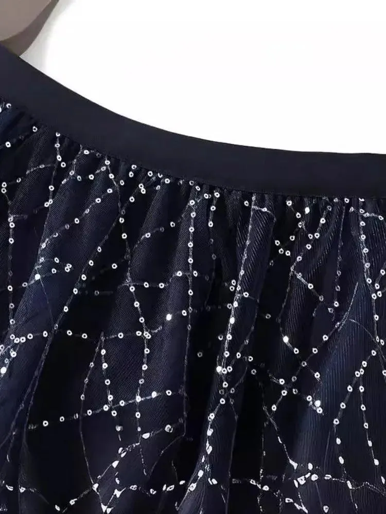 Elegant Sequin Pleated A-Line Skirt