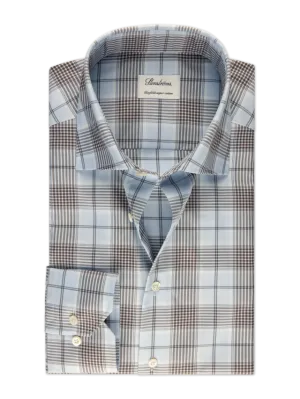 Fitted Body Blue Checked Twill Shirt 602771 8732 103