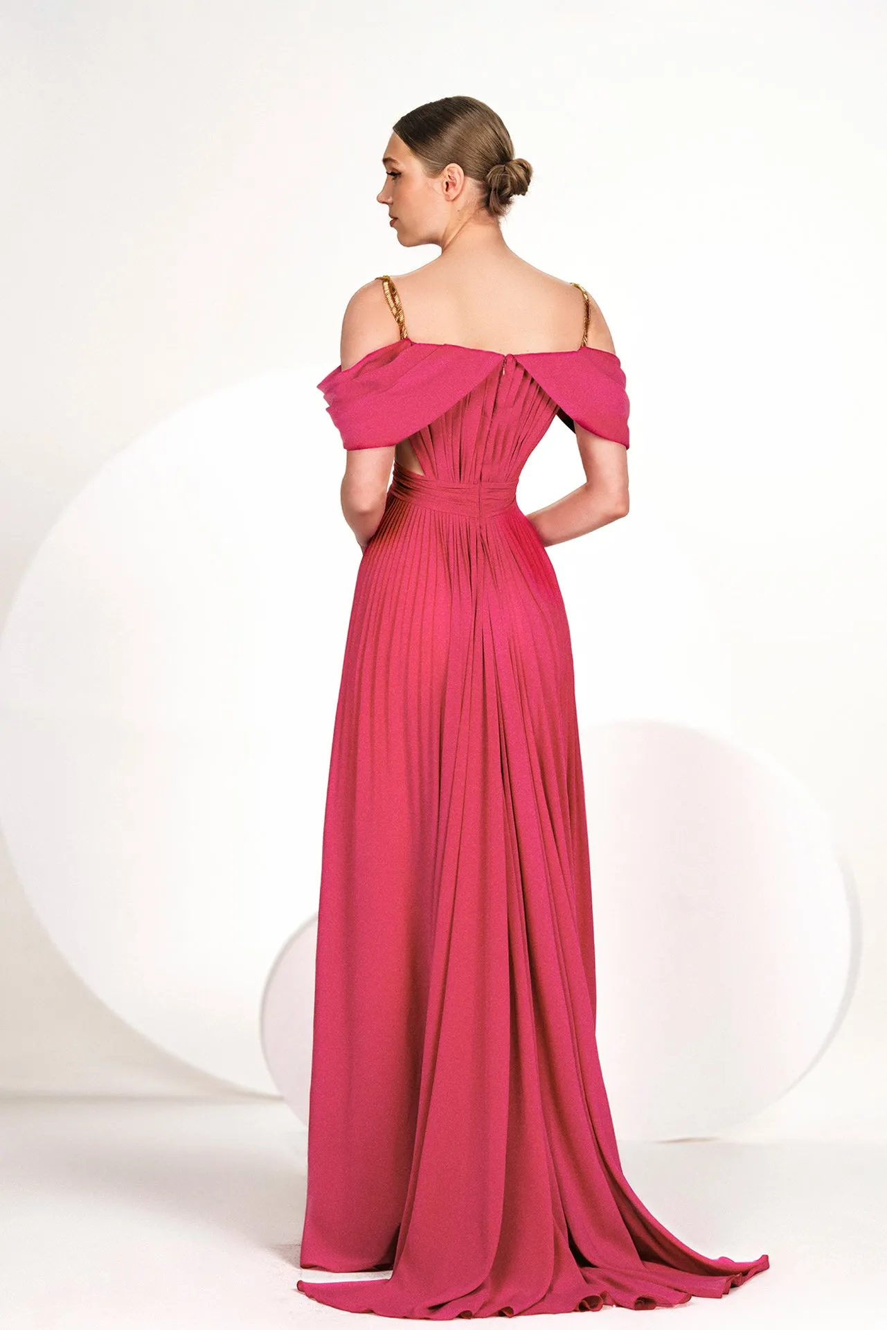 Flared A-line Dress with Cold-Shoulders
