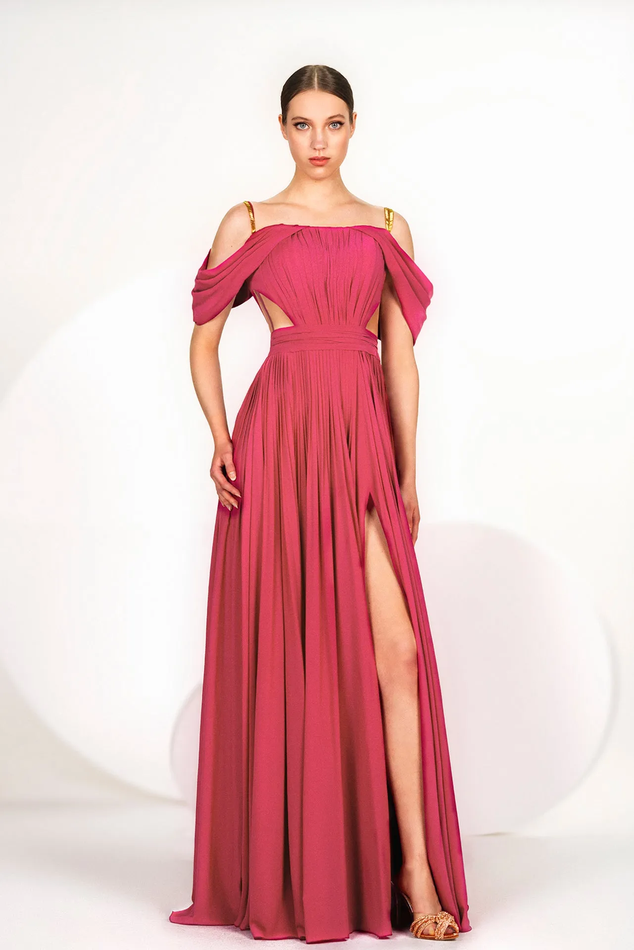 Flared A-line Dress with Cold-Shoulders