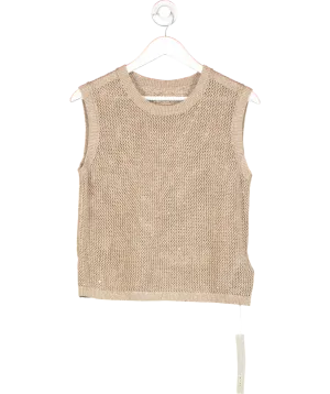 GOELIA Beige Linen Sequin-embellished Women Open-knit Tank Top UK M