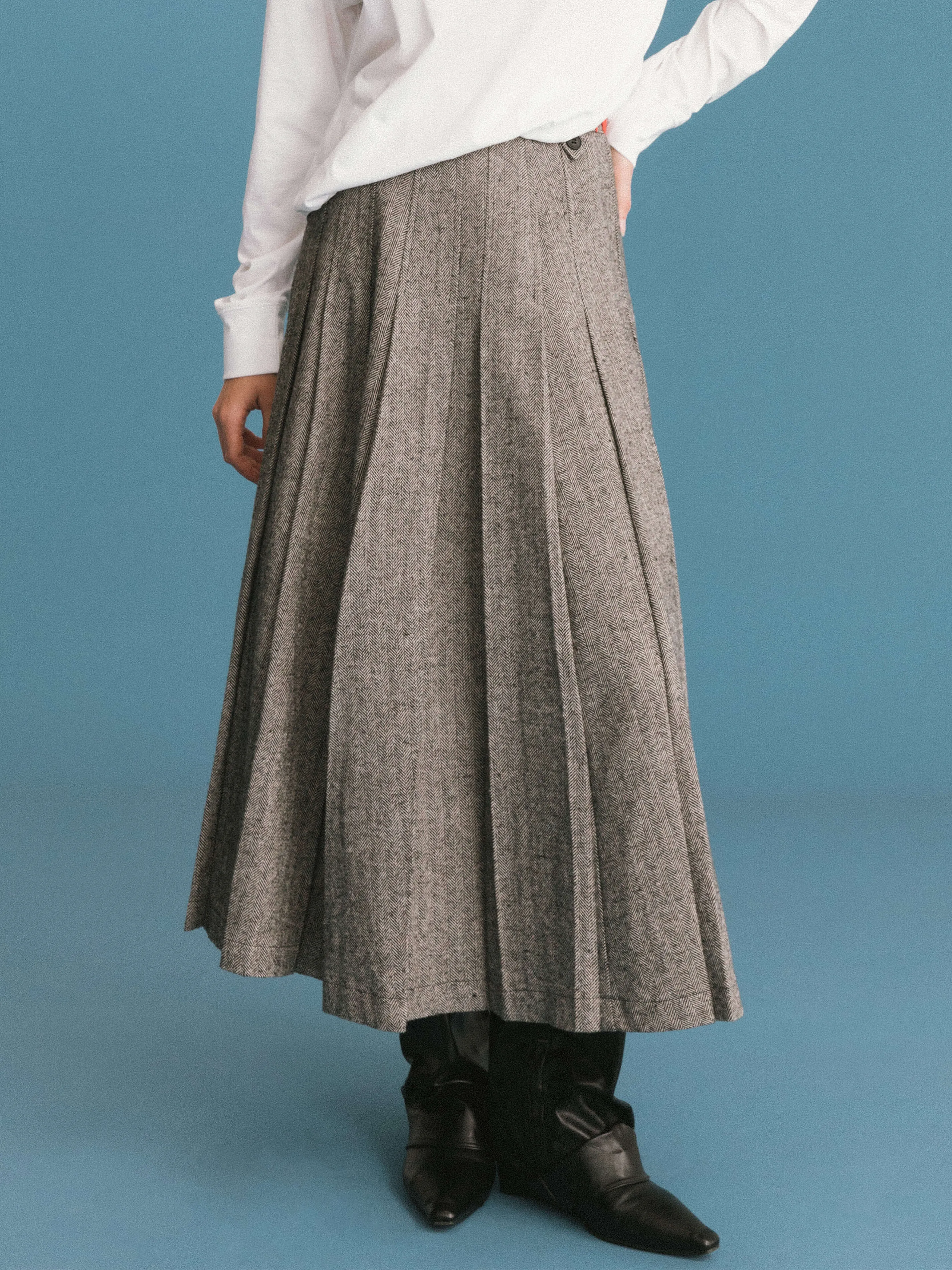 Gray Pleated Maxi Skirt