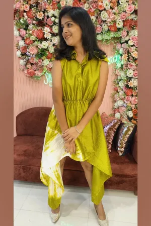 Green Shirt Dress Side Tie and Dye