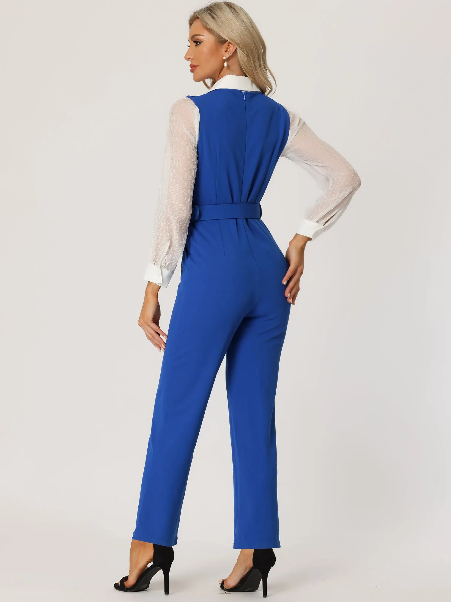 High Waisted Belted Sleeveless Long Suspender Overall Jumpsuit