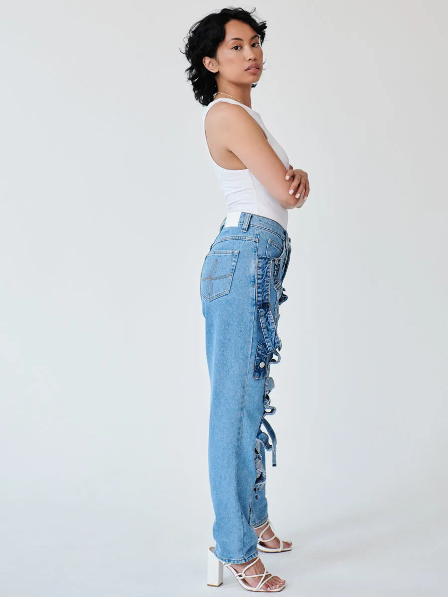 High Waisted Organic Denim Trimmed Jeans