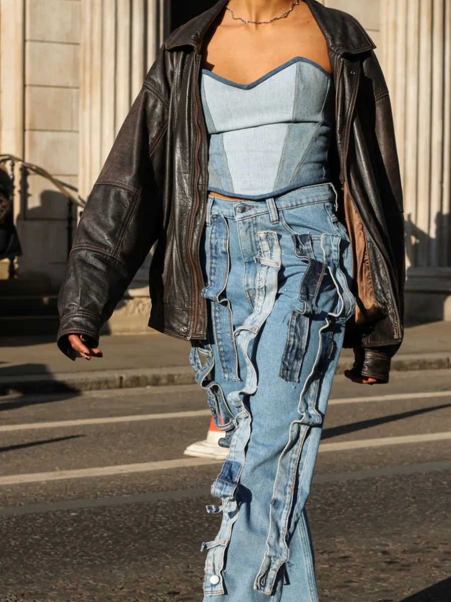 High Waisted Organic Denim Trimmed Jeans
