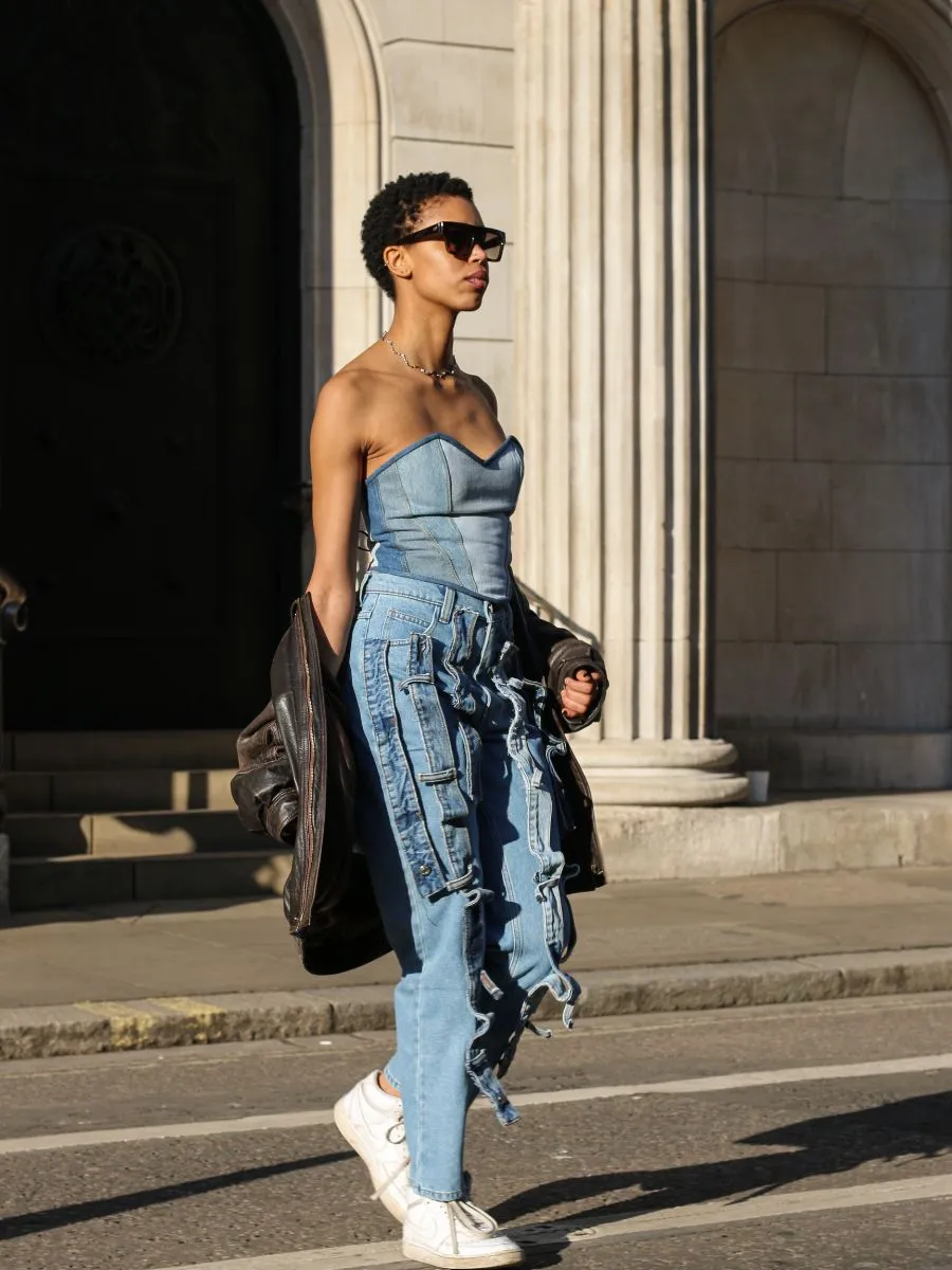 High Waisted Organic Denim Trimmed Jeans